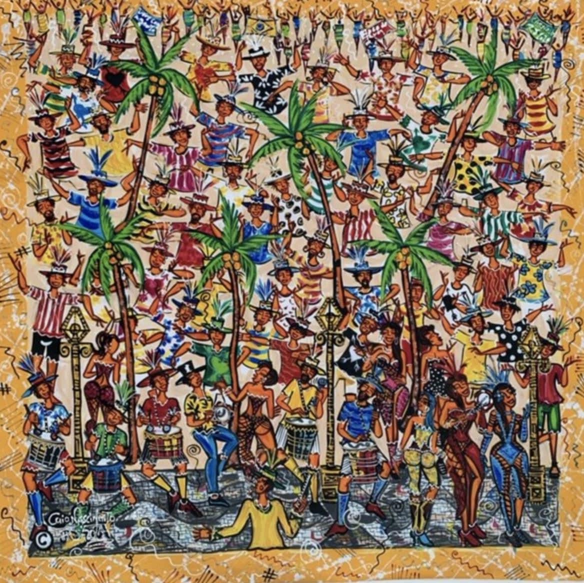 "Carnival, Block on Copacabana Promenade" by Caio Nascimento invites viewers into the heart of a vibrant Brazilian carnival, pulsating with life and energy. This piece presents a dynamic and bustling scene bursting with the exuberance of the