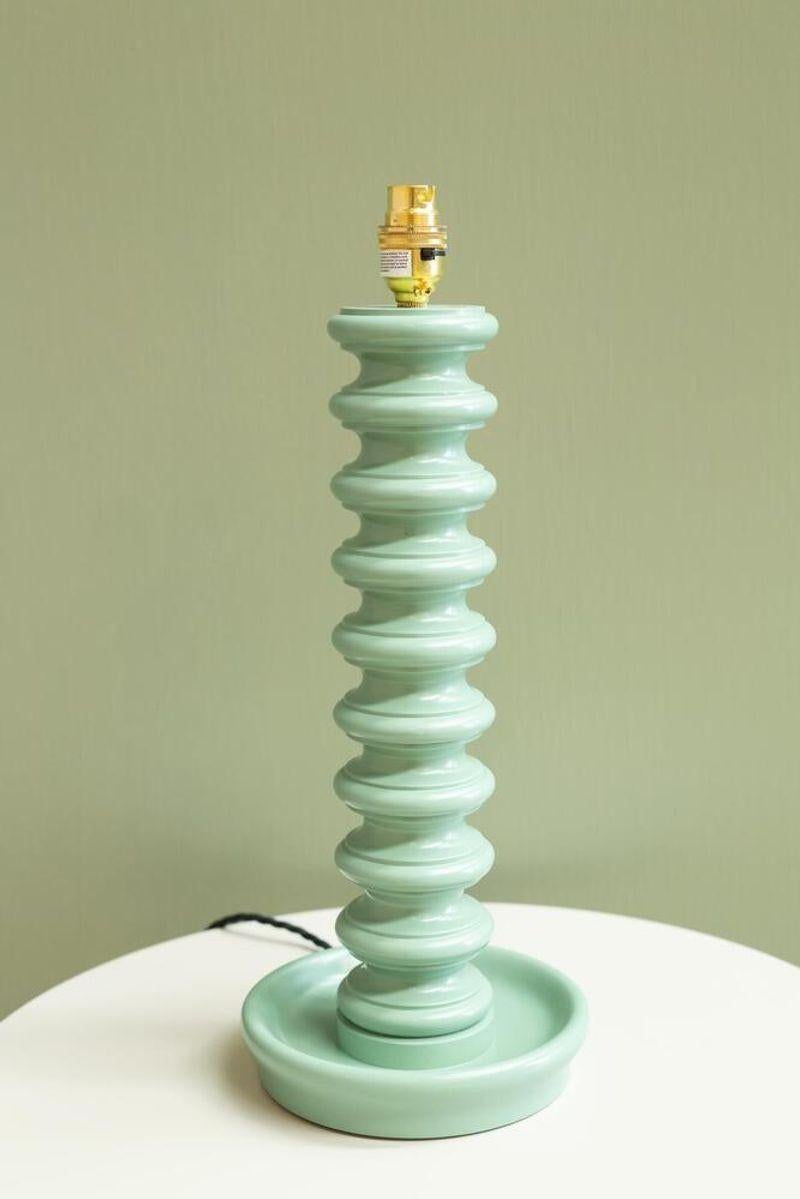 'Cairn' Turned Wood Table Lamp, Fern In Excellent Condition For Sale In Malton, GB