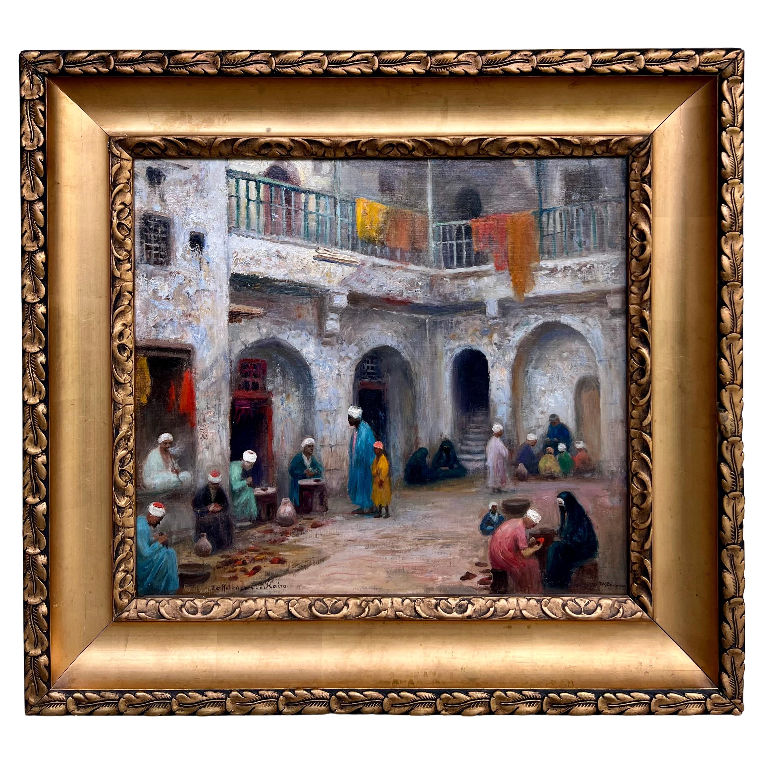 "Cairo" 19th Century Orientalist Bazaar Oil Painting by Frans Wilhelm Odelmark
