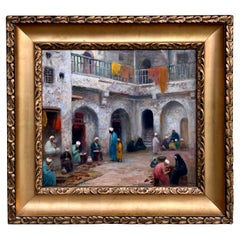 Antique "Cairo" 19th Century Orientalist Bazaar Oil Painting by Frans Wilhelm Odelmark