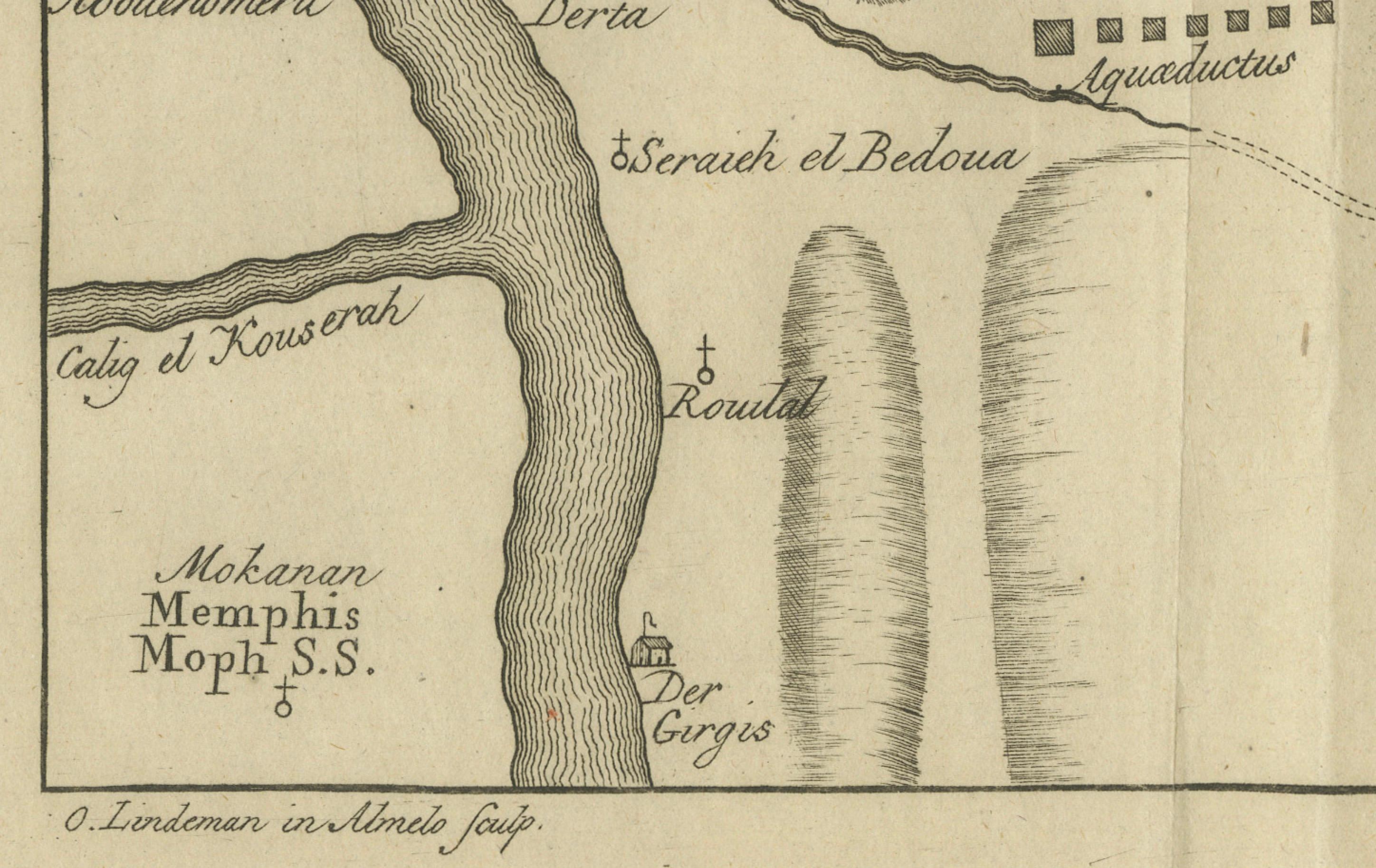 El Cairo, Babilonia y Heliópolis - Mapa antiguo de la antigua región de Menfis, 1776 en Bueno estado para la venta en Langweer, NL