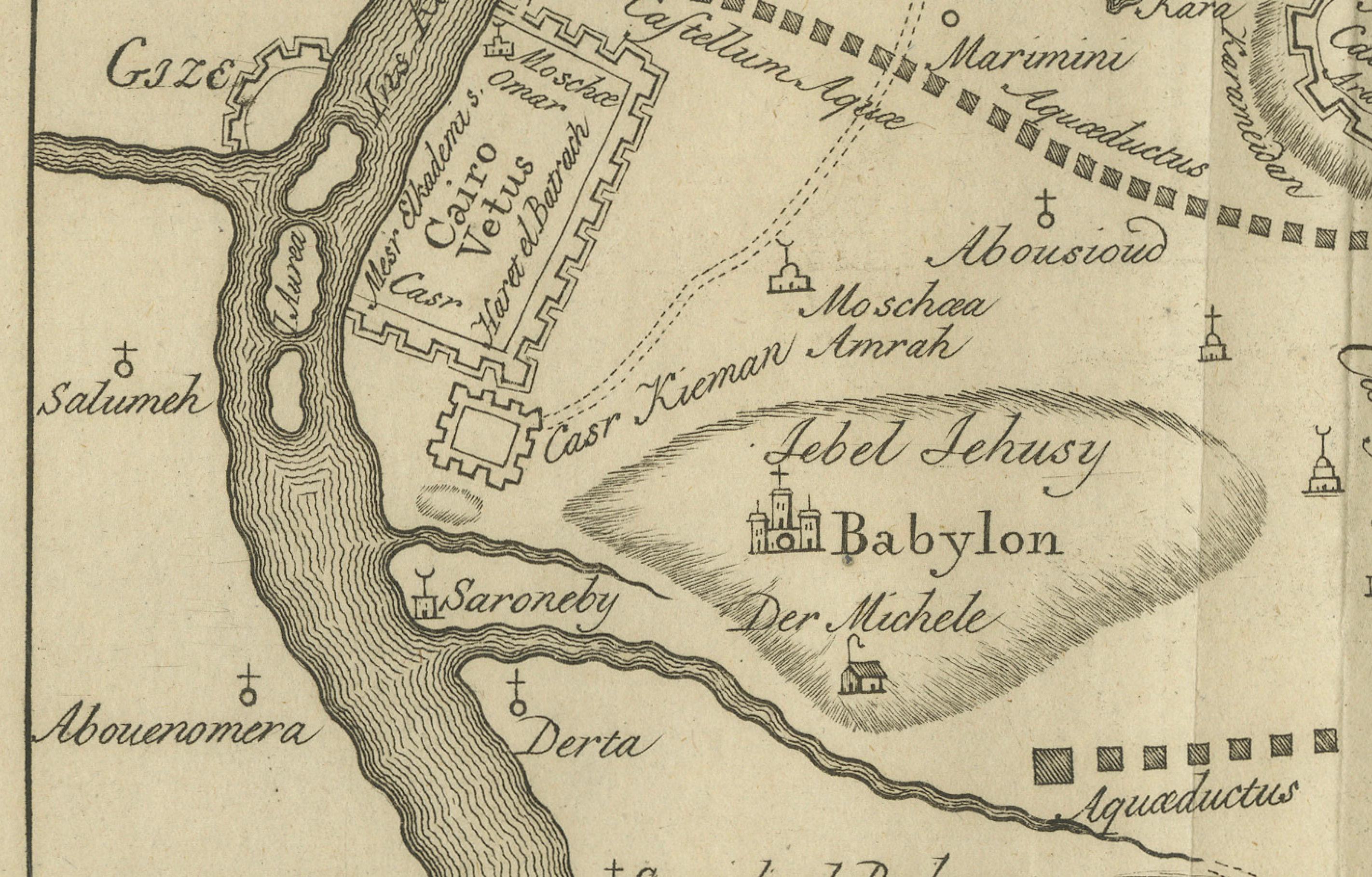 El Cairo, Babilonia y Heliópolis - Mapa antiguo de la antigua región de Menfis, 1776 siglo XVIII en venta