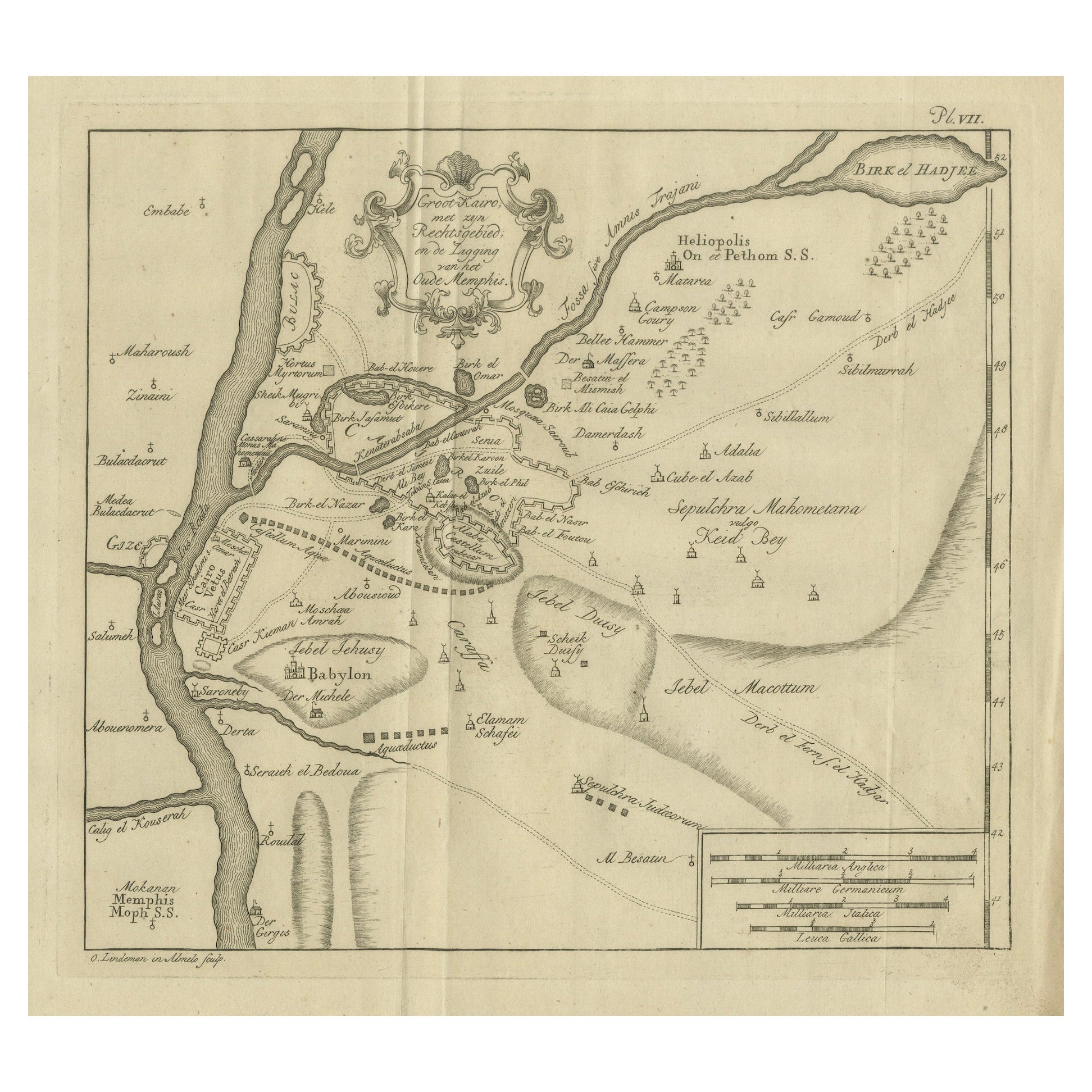 El Cairo, Babilonia y Heliópolis - Mapa antiguo de la antigua región de Menfis, 1776 en venta