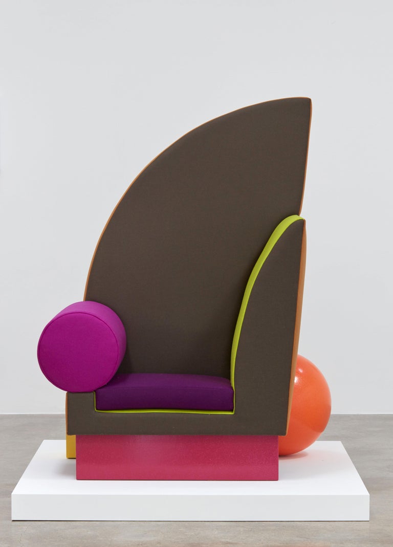 Upholstered armchair by Peter Shire, 2018
Upholstered with Kvadrat Divina Fabric, Aluminum, Wood & Paint.
Approximate measures: 60 1/4