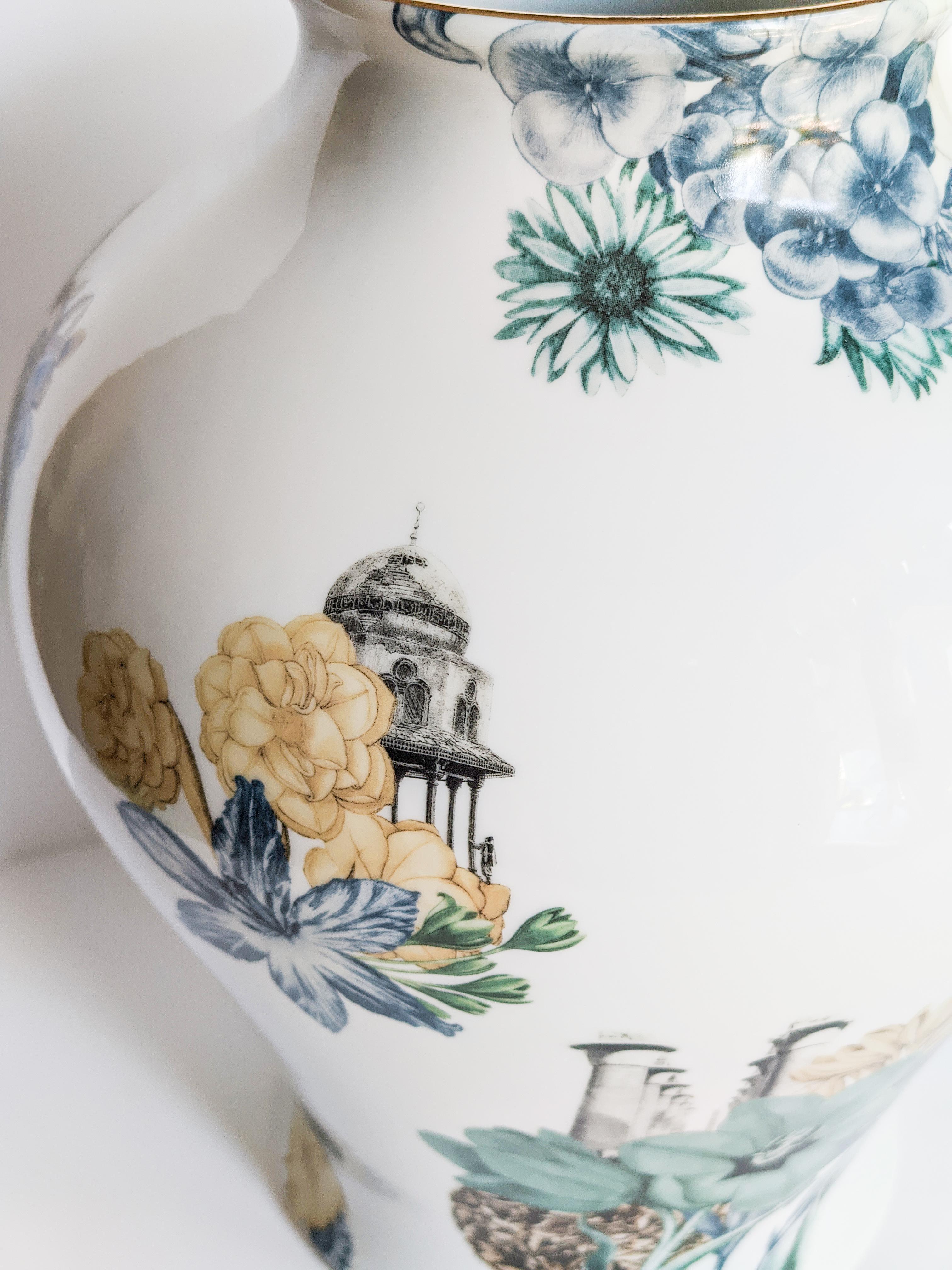 Italian Cairo, Contemporary Porcelain Vase with Decorative Design by Vito Nesta For Sale