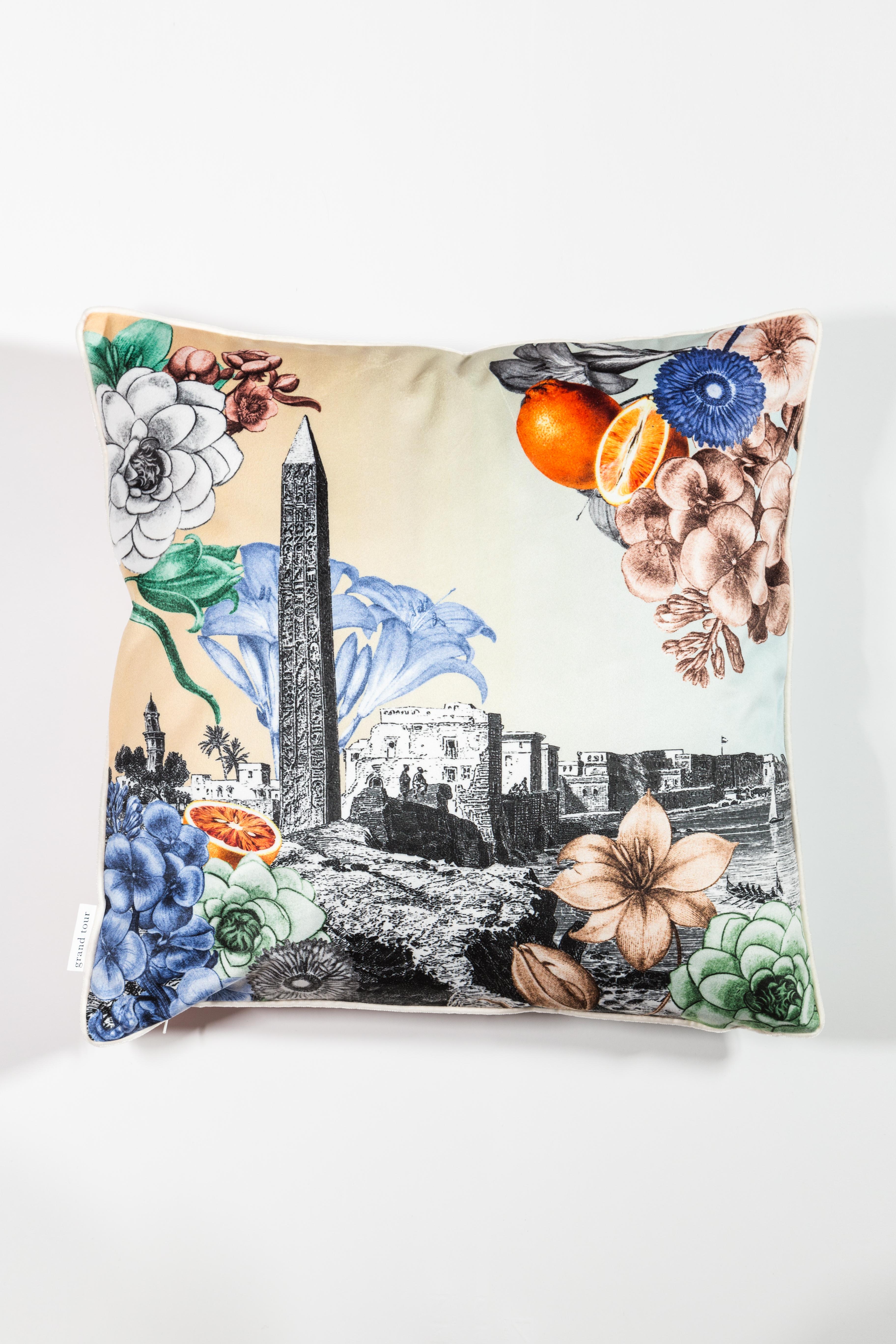 Italian Cairo, Contemporary Velvet Printed Pillow by Vito Nesta For Sale