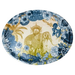 Cairo, Contemporary Wooden Tray With Flower Decoration and Elephant