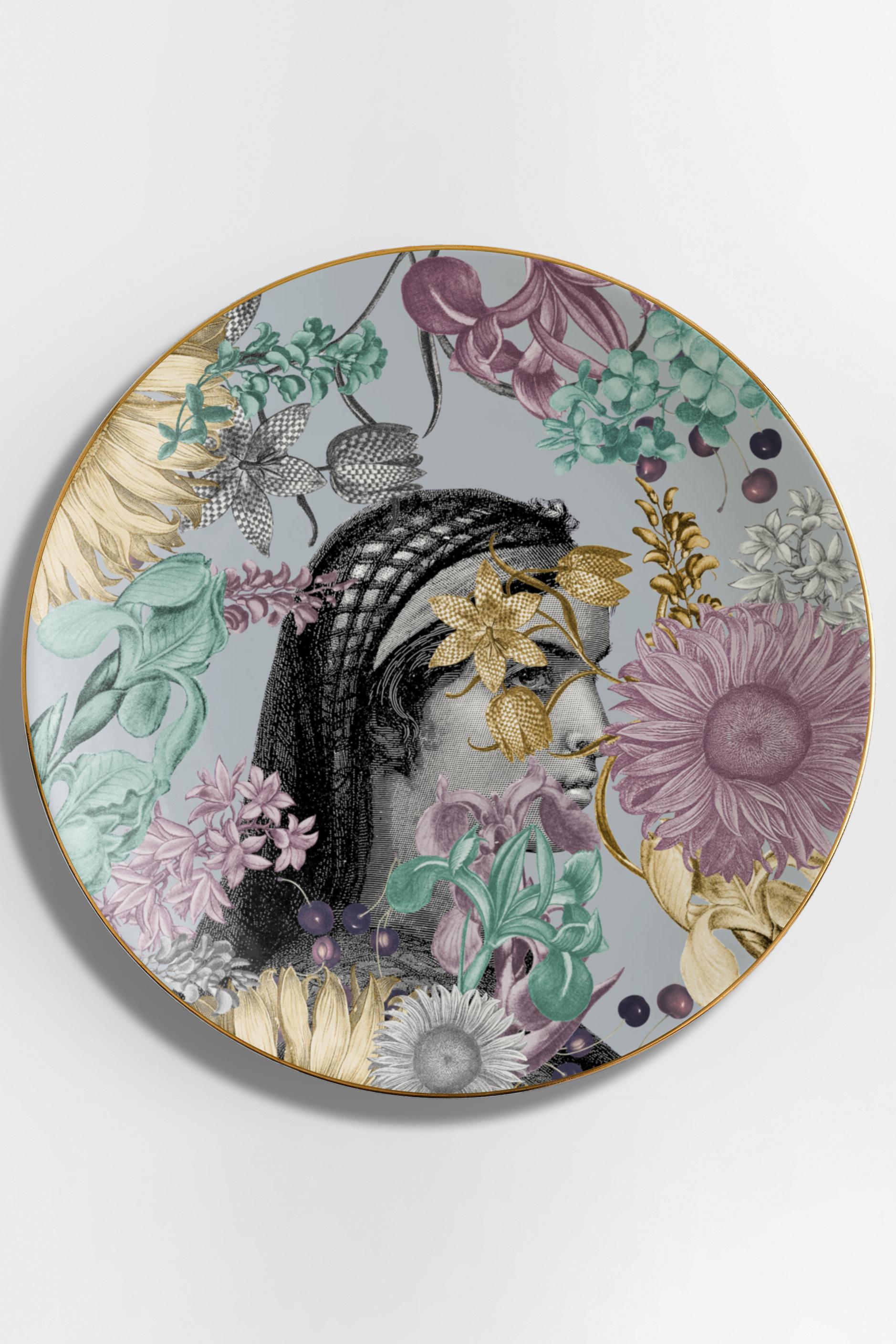 Italian Cairo, Six Contemporary Porcelain Platters with Decorative Design For Sale