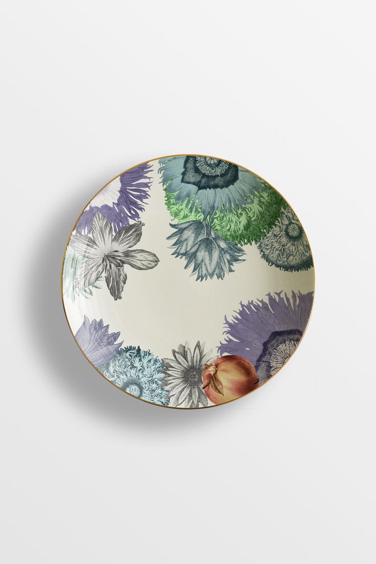 Cairo, Six Contemporary Porcelain Soup Plates with Decorative Design For Sale 1