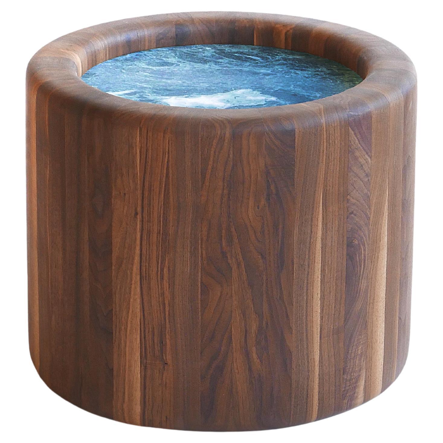 Caisson Side Table walnut and Marble For Sale