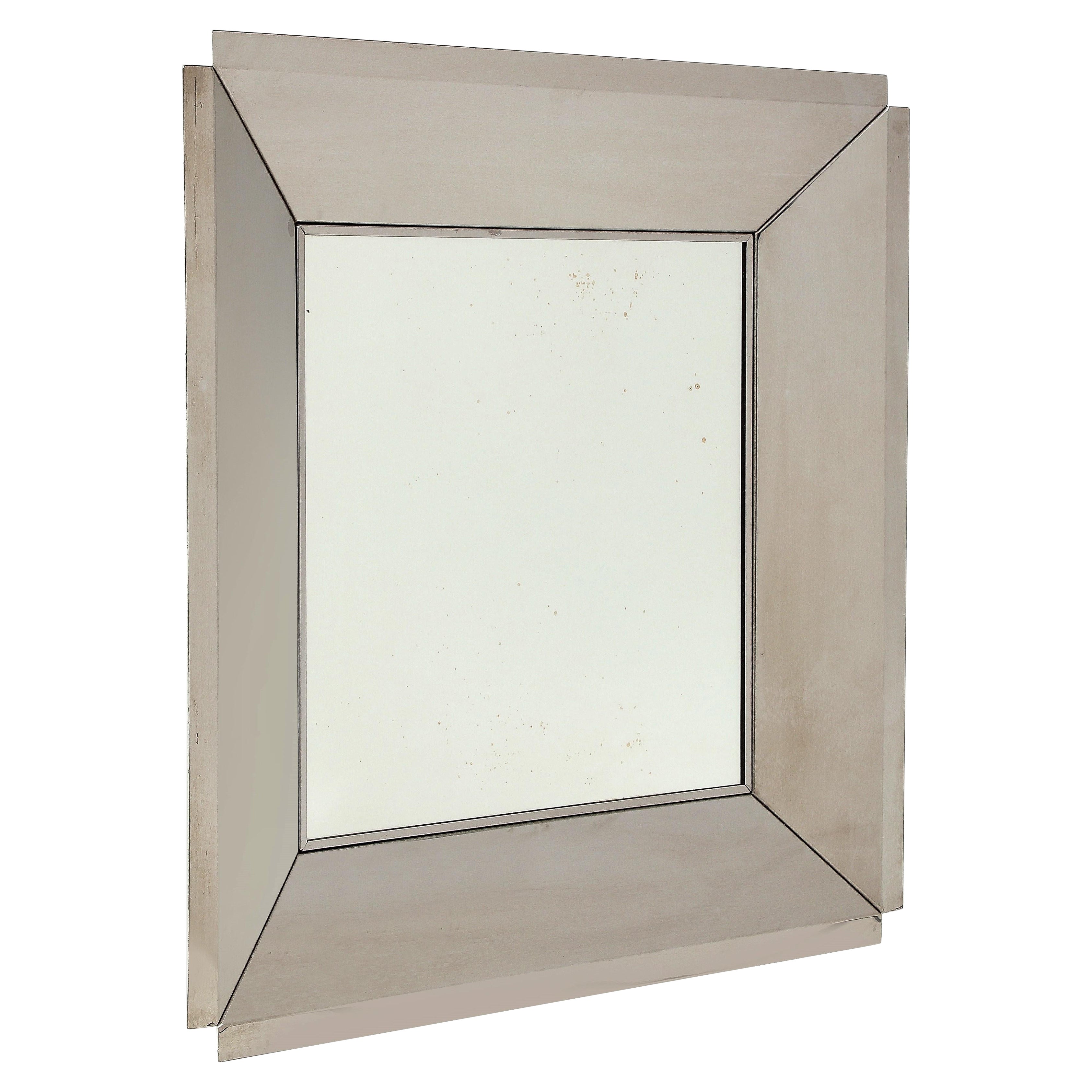 Miroir mural carré chromé "Caisson" dans le style de Sciolari - Italie, années 1970 en vente