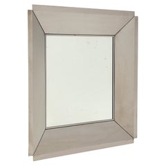 Miroir mural carré chromé "Caisson" dans le style de Sciolari - Italie, années 1970