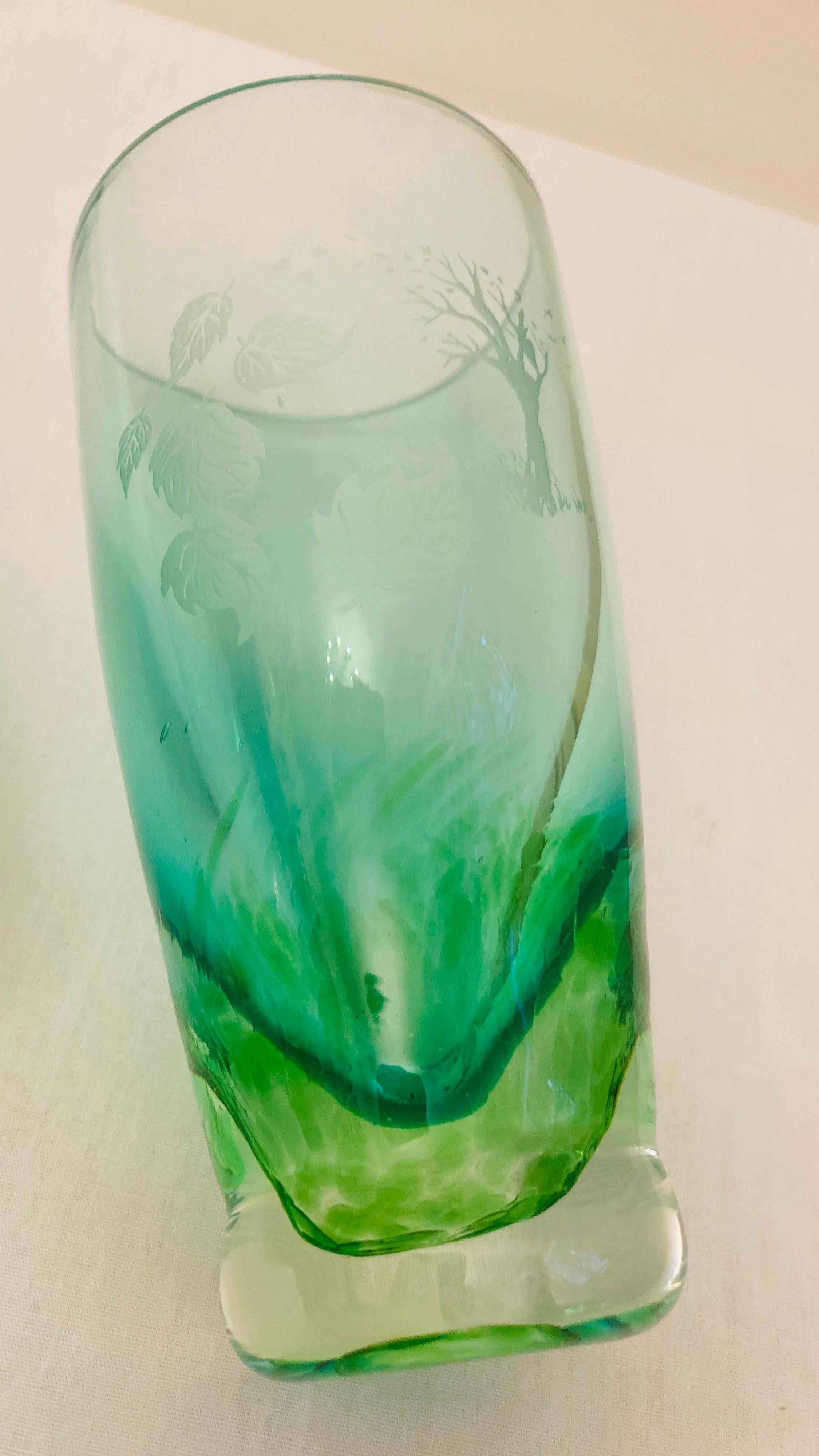 Vitange Caithness Glass Sommerso Engraved Bud Vases For Sale 1