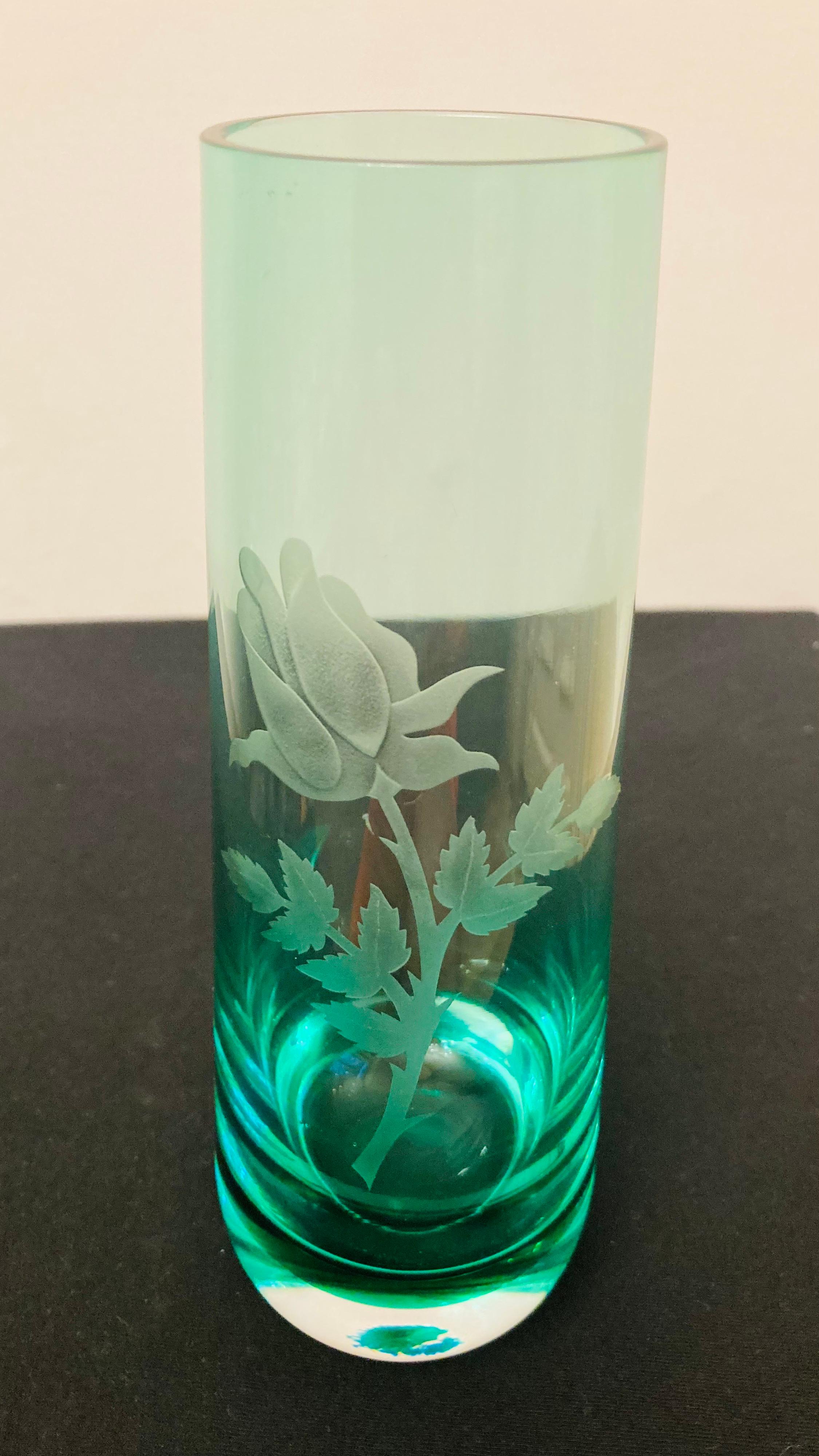 Vitange Caithness Glass Sommerso Engraved Bud Vases For Sale 2