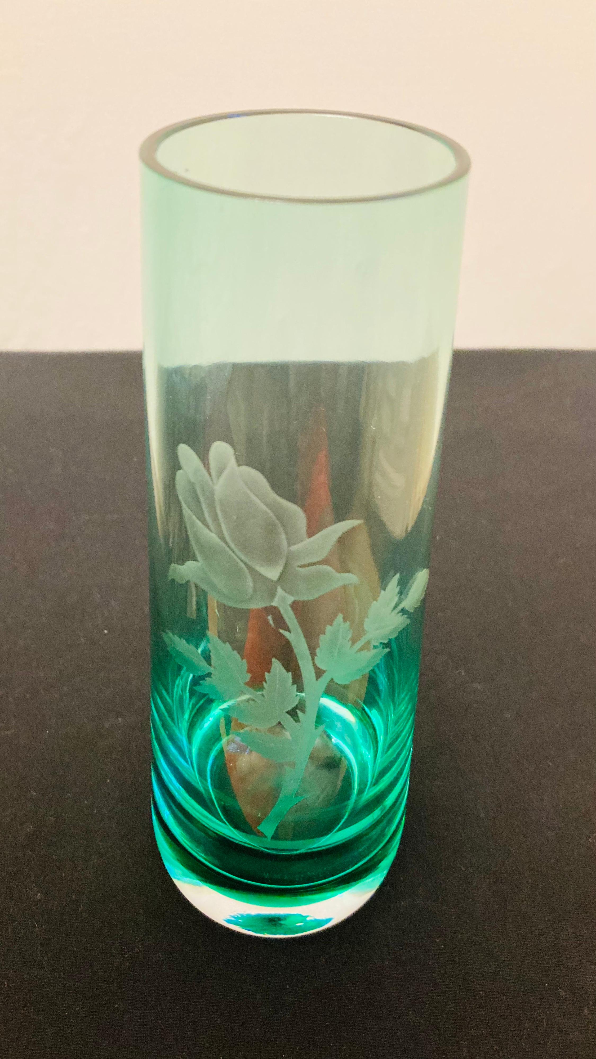 Vitange Caithness Glass Sommerso Engraved Bud Vases For Sale 3