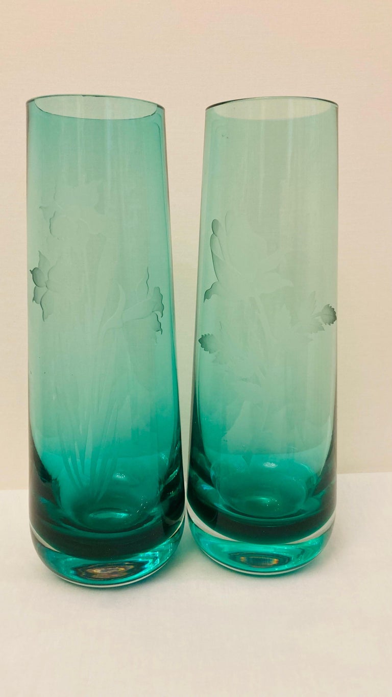 Vitange Caithness Glass Sommerso Engraved Bud Vases For Sale at 1stDibs