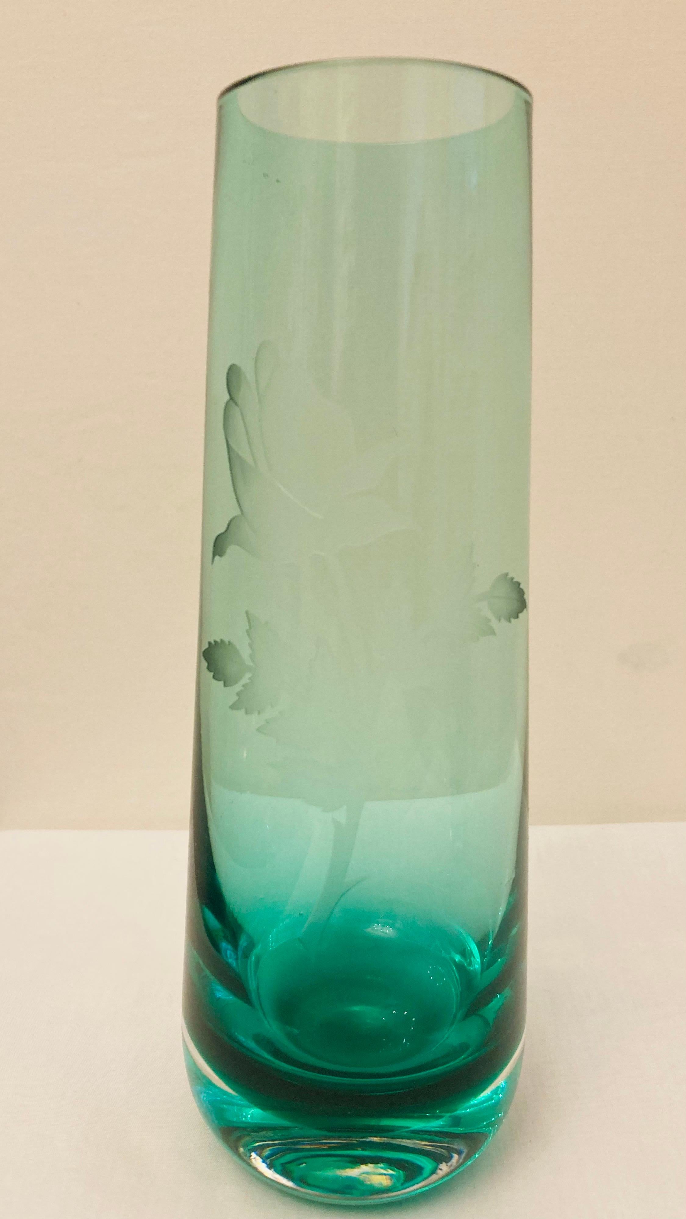 Scottish Vitange Caithness Glass Sommerso Engraved Bud Vases For Sale