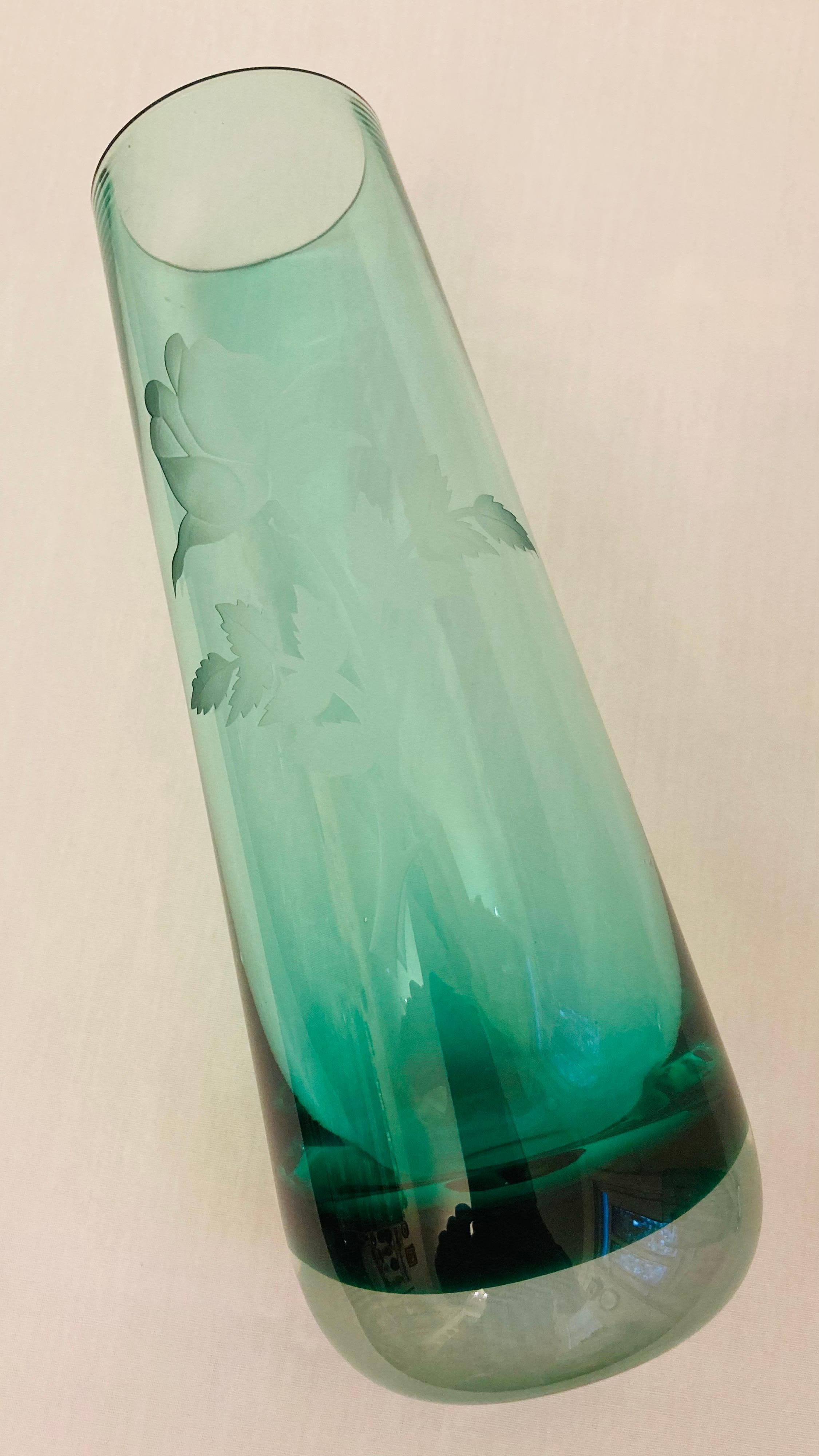 Other Vitange Caithness Glass Sommerso Engraved Bud Vases For Sale