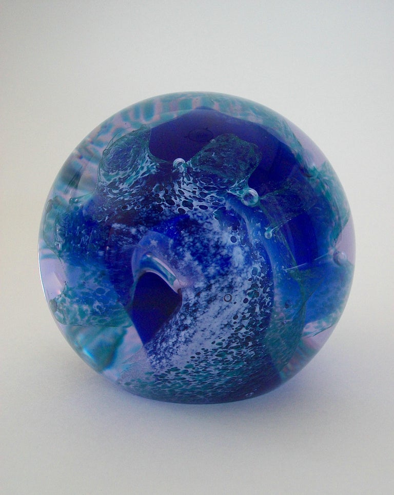 CAITHNESS High Seas Blue Swirl Glass Paperweight U.K. Late 20th