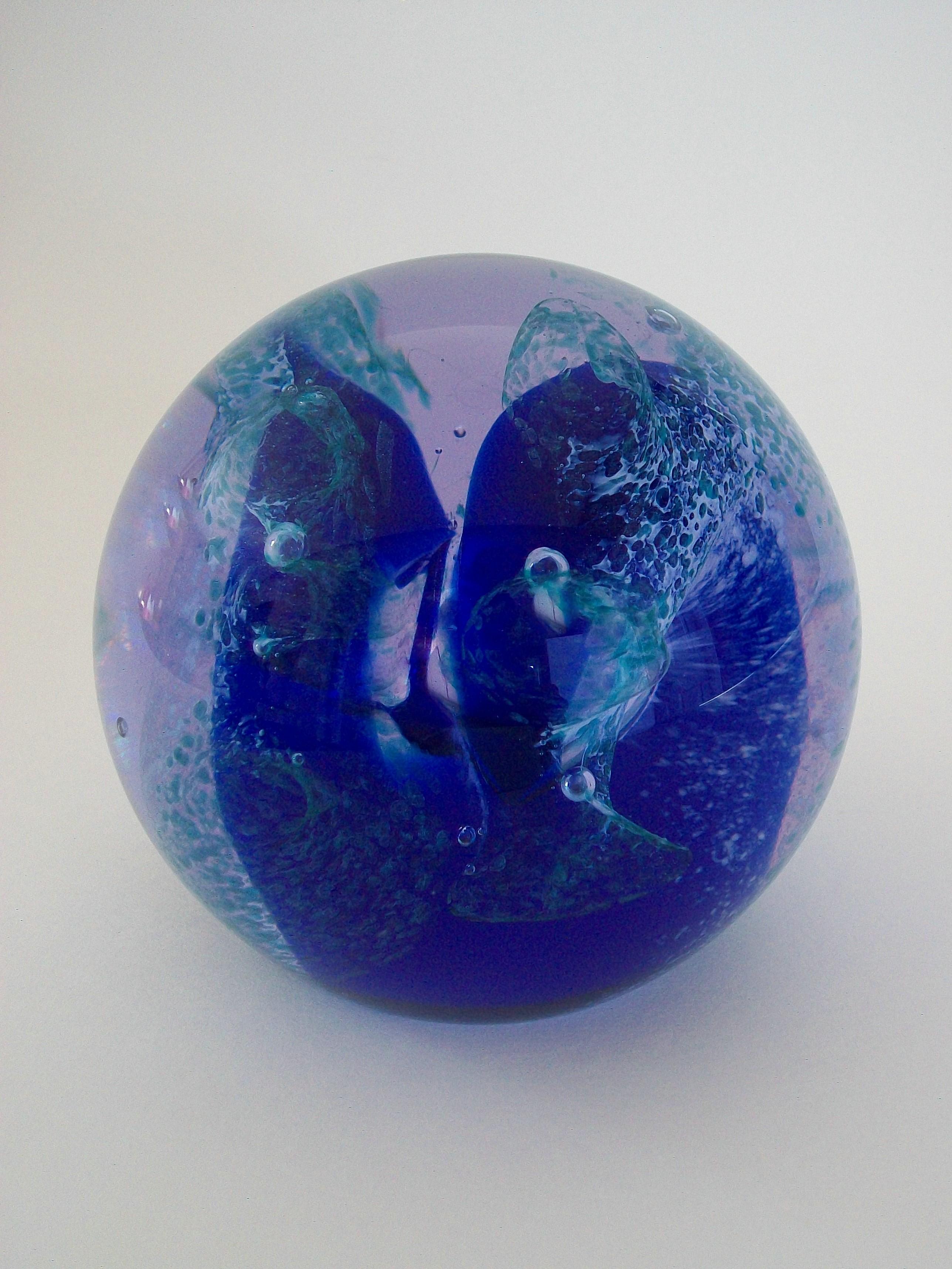 Modern CAITHNESS - High Seas - Blue Swirl Glass Paperweight - U.K. - Late 20th Century For Sale
