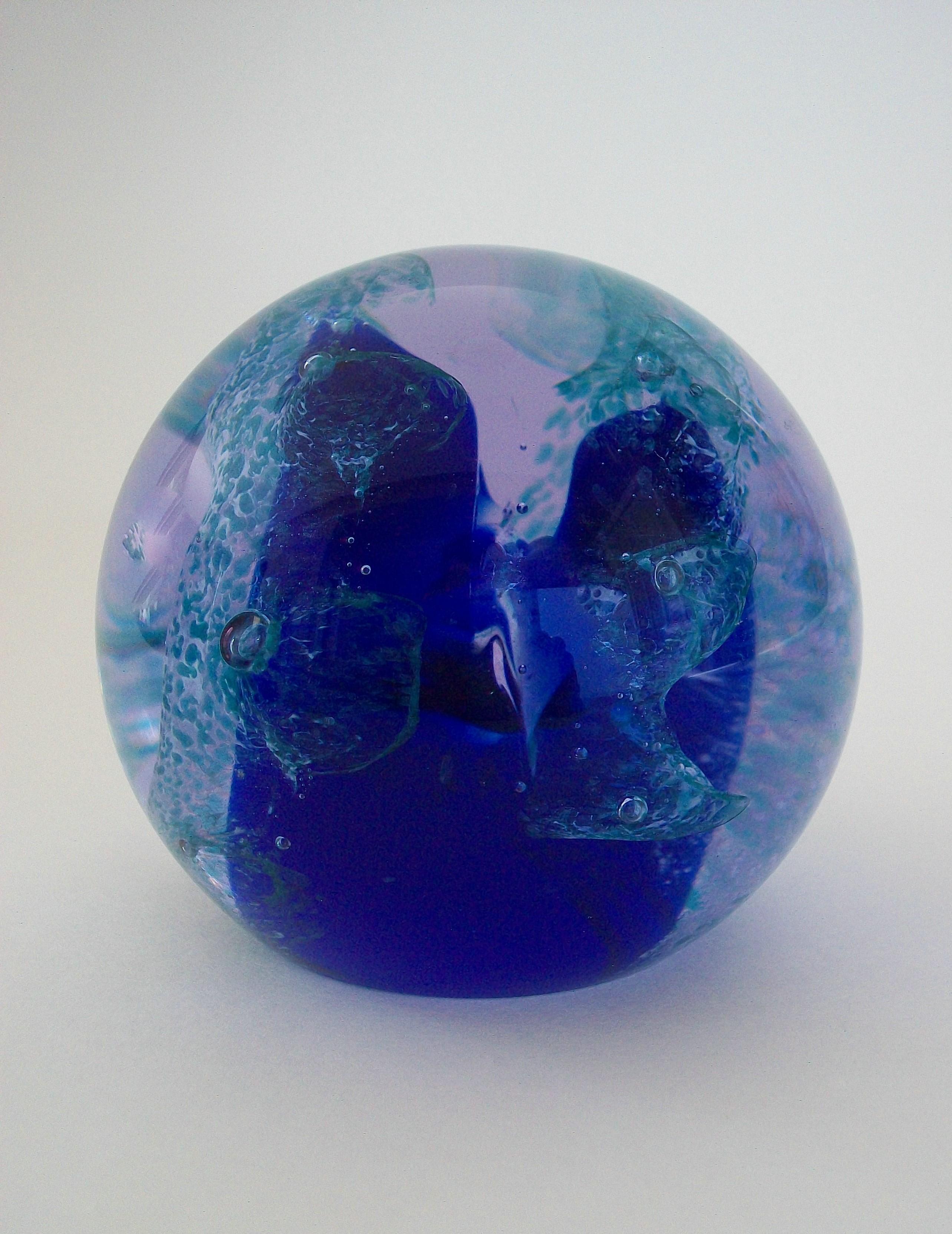Scottish CAITHNESS - High Seas - Blue Swirl Glass Paperweight - U.K. - Late 20th Century For Sale