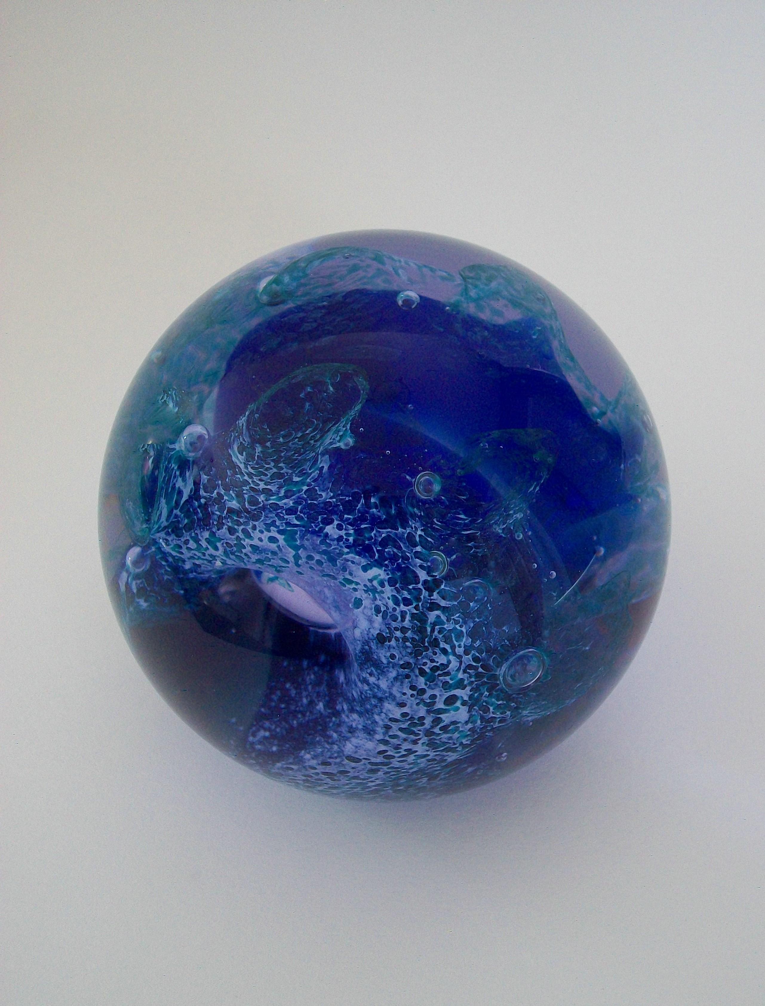 Hand-Crafted CAITHNESS - High Seas - Blue Swirl Glass Paperweight - U.K. - Late 20th Century For Sale