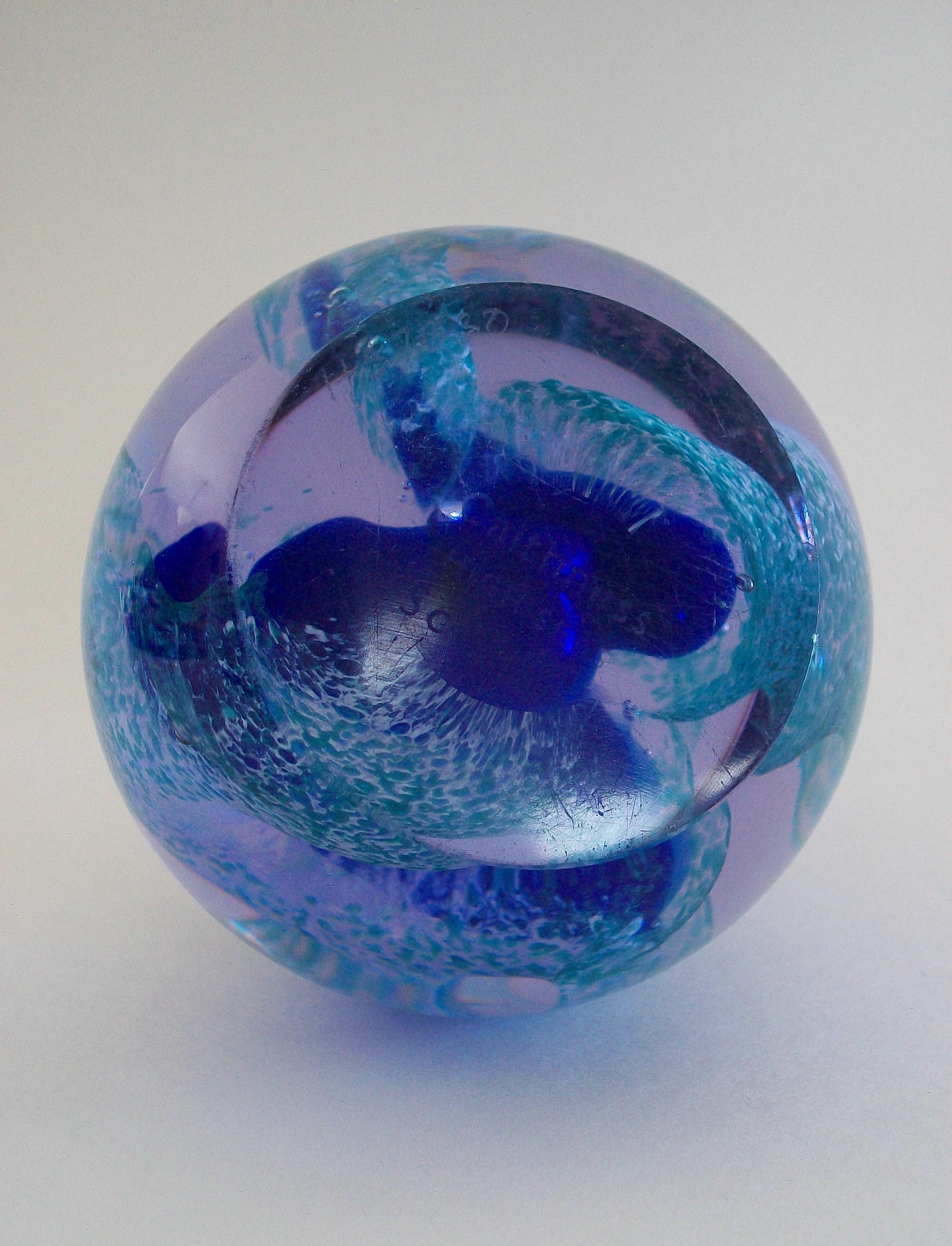 CAITHNESS - High Seas - Blue Swirl Glass Paperweight - U.K. - Late 20th Century In Good Condition For Sale In Chatham, ON