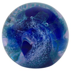 Retro CAITHNESS - High Seas - Blue Swirl Glass Paperweight - U.K. - Late 20th Century