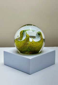 Yellow and Green Art Glass Paperweight ‘Pastures New’ Caithness Scotland 2003