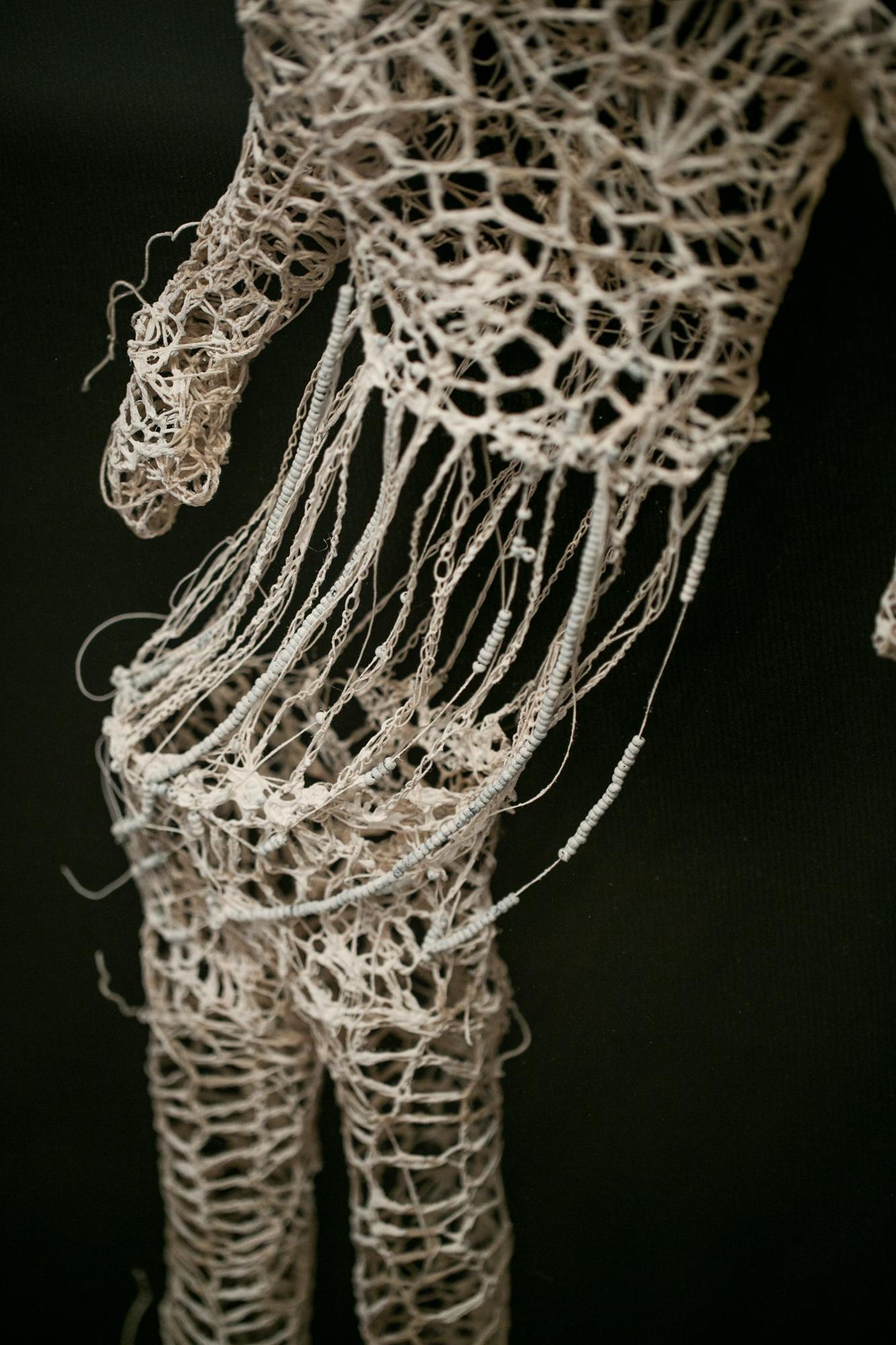 This crocheted, biomorphic sculpture titled 