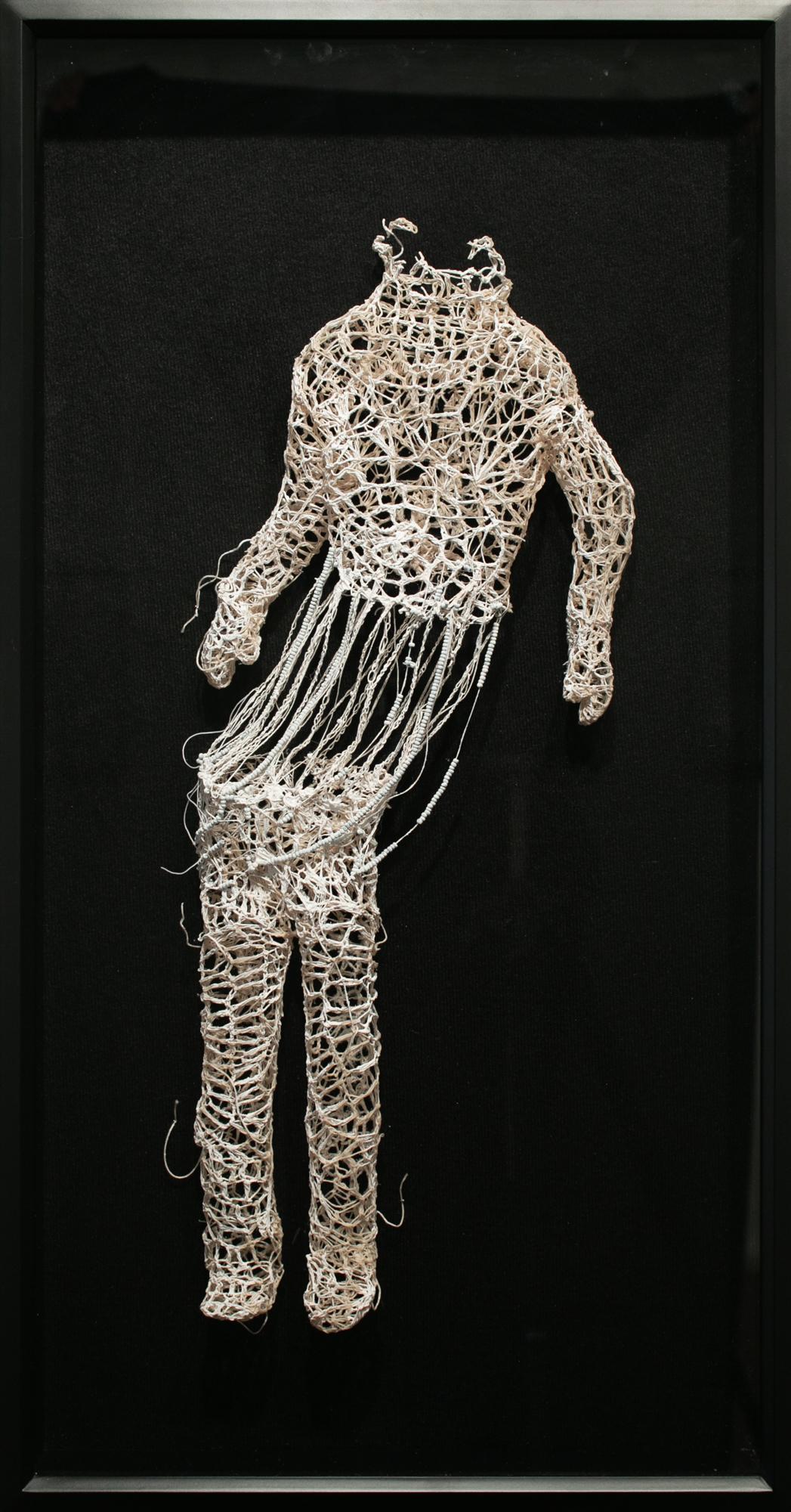 Caitlin McCormack Abstract Sculpture - "Just A Kid", Crochet Sculpture, Textile Art, Biomorphic, White Cotton String