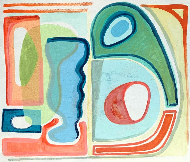 Caitlin Zerra Rose  Abstract Painting - Caitlin Zerra Rose, Cerulean and Coral, Gouache on Paper, 2021