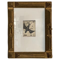 "Caitlin's Bird" Etching in Handmade Tramp Art Frame by Tony Fitzpatrick, 1995