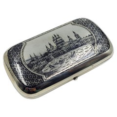 Vintage Caja de tabaco rusa de plata y níquel, siglo XIX 