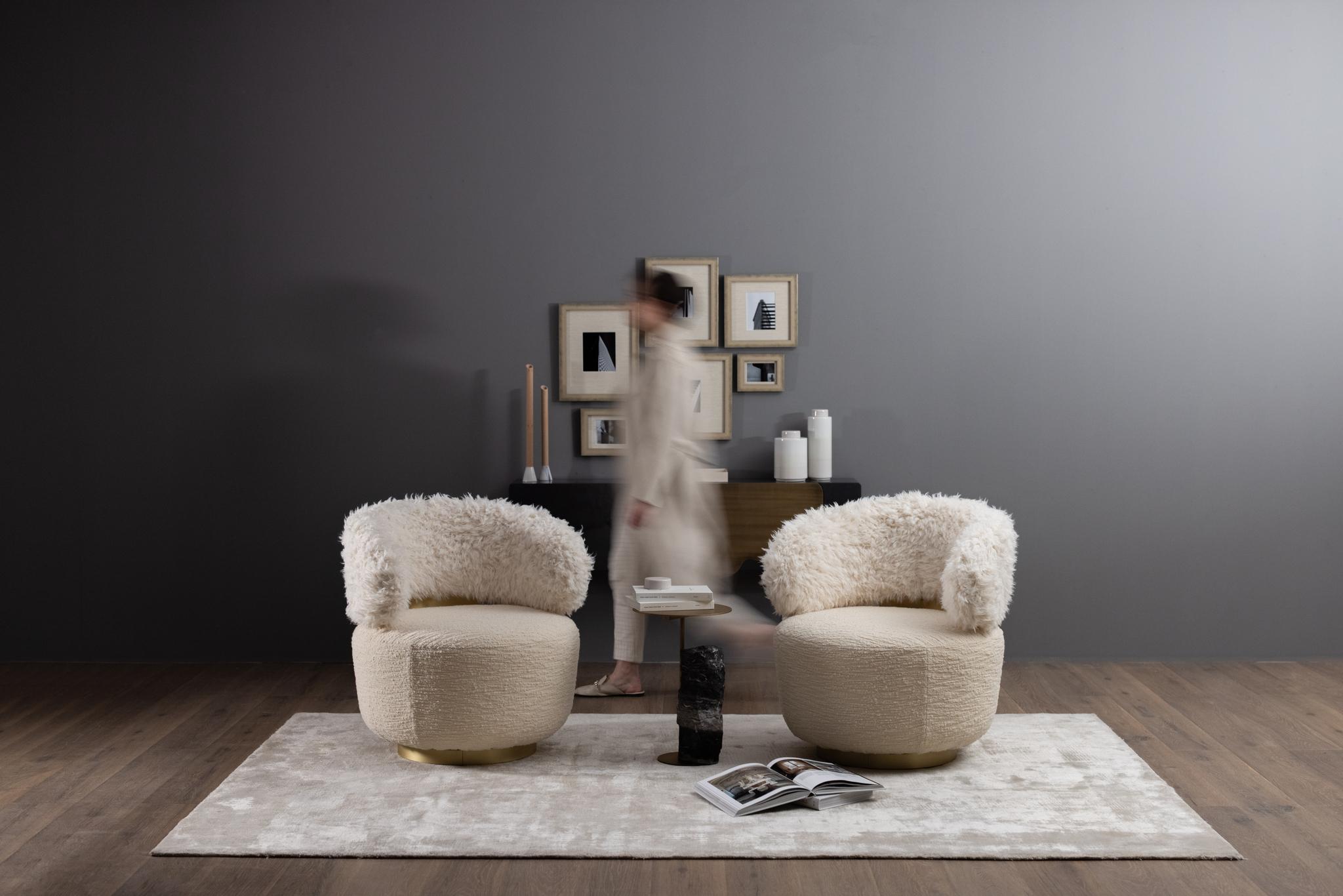 Modern Caju Lounge Chair Armchair Bouclé Faux Fur Handmade Portugal Greenapple For Sale 2