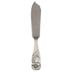 Cake Knife with Flower in Relief, Cutlery of Danish Silver, 1947