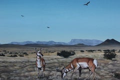 Desert Landscape Painting of Two Pronghorn Antelopes