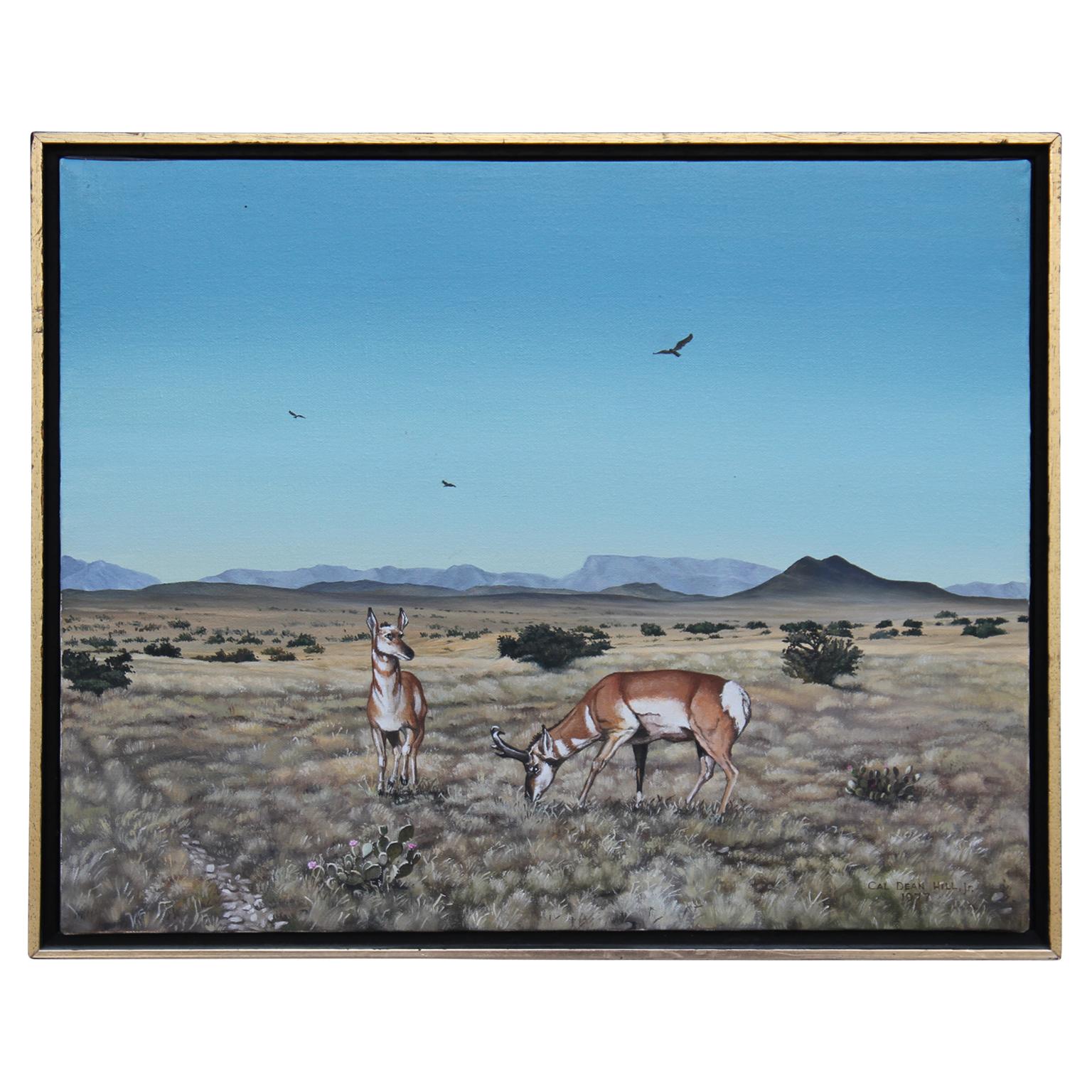 Desert Landscape Painting of Two Pronghorn Antelopes