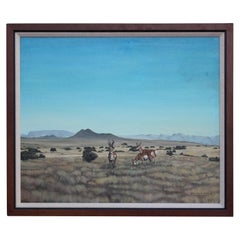 Retro Desert Landscape Painting of Three Pronghorn Antelopes