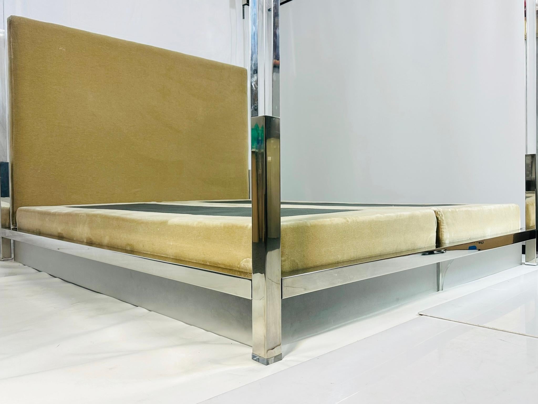 Cal-King 4 Poster Bed in Polished Nickel & Lucite by Charles Hollis Jones For Sale 5