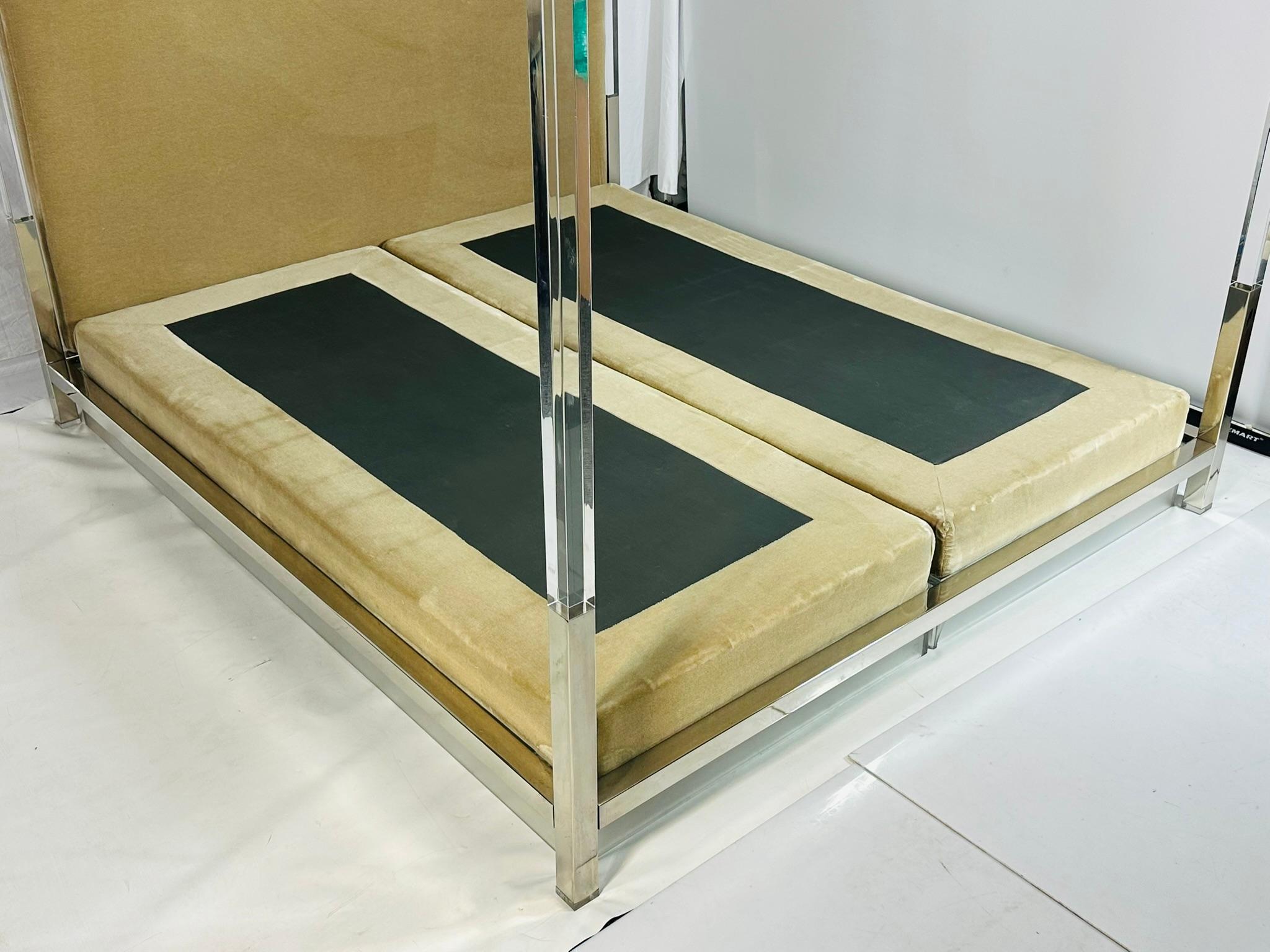 Cal-King 4 Poster Bed in Polished Nickel & Lucite by Charles Hollis Jones For Sale 10