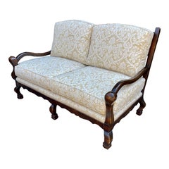 Cal-Mode Rustic Dark Oak French Country Down Filled Settee Sofa