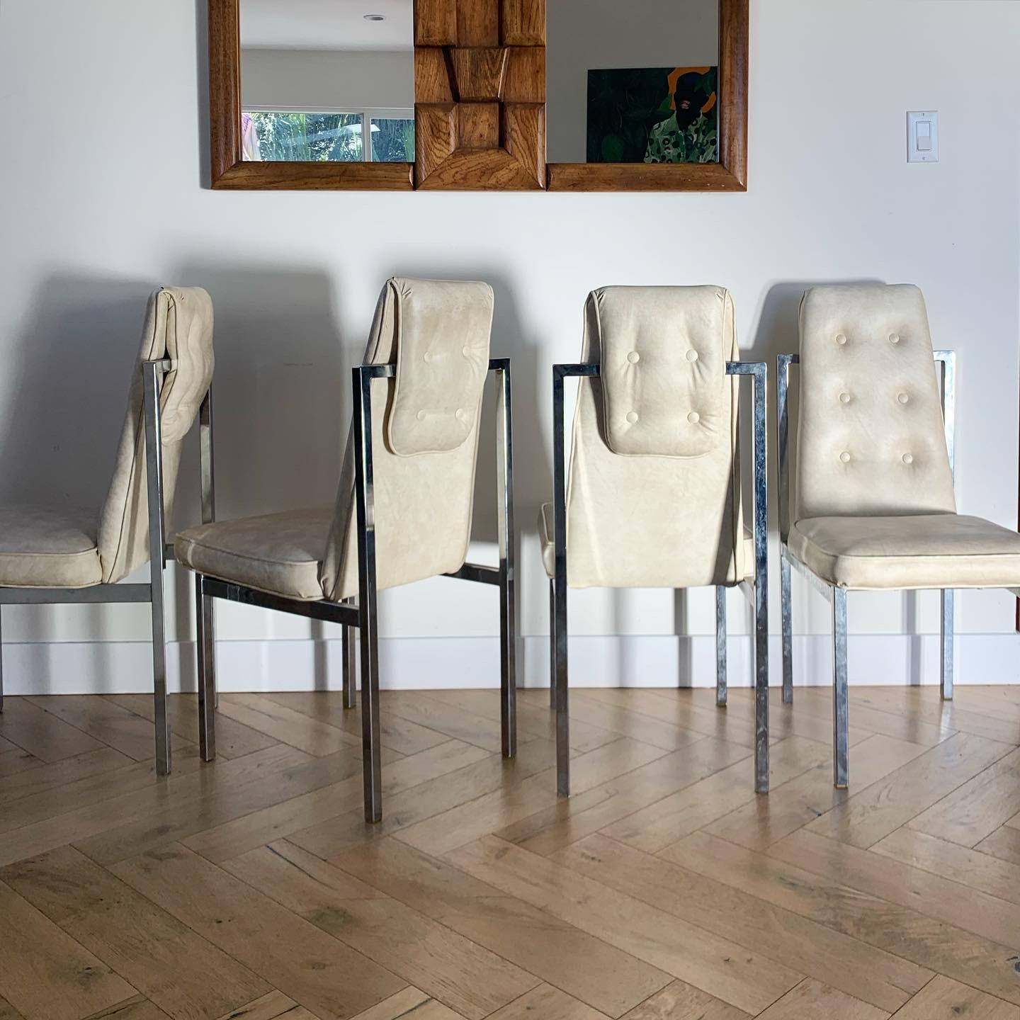 Cal-Style Ivory Leather and Chrome Dining Chairs, circa 1972 5
