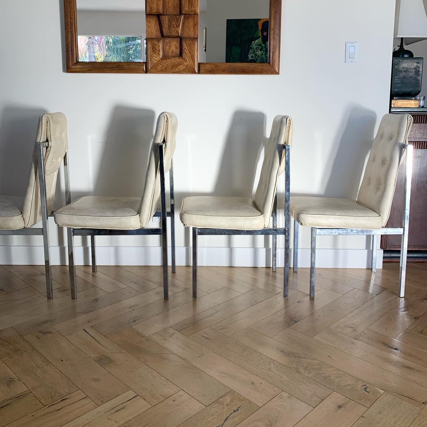 Cal-Style Ivory Leather and Chrome Dining Chairs, circa 1972 3