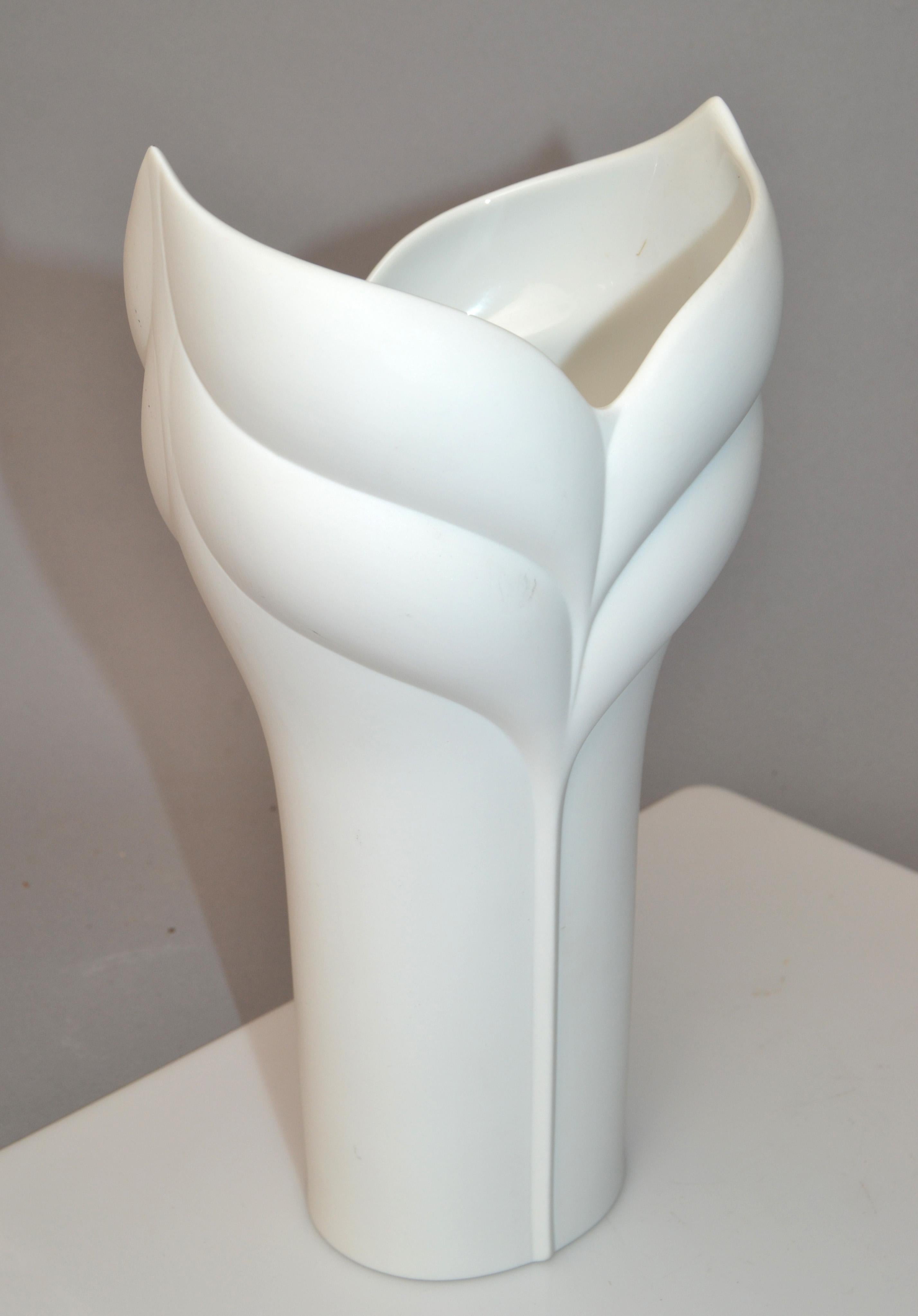 Glazed Cala Lily Rosenthal White Bisque Flower Vase Studio-Linie Germany by Uta Feyl