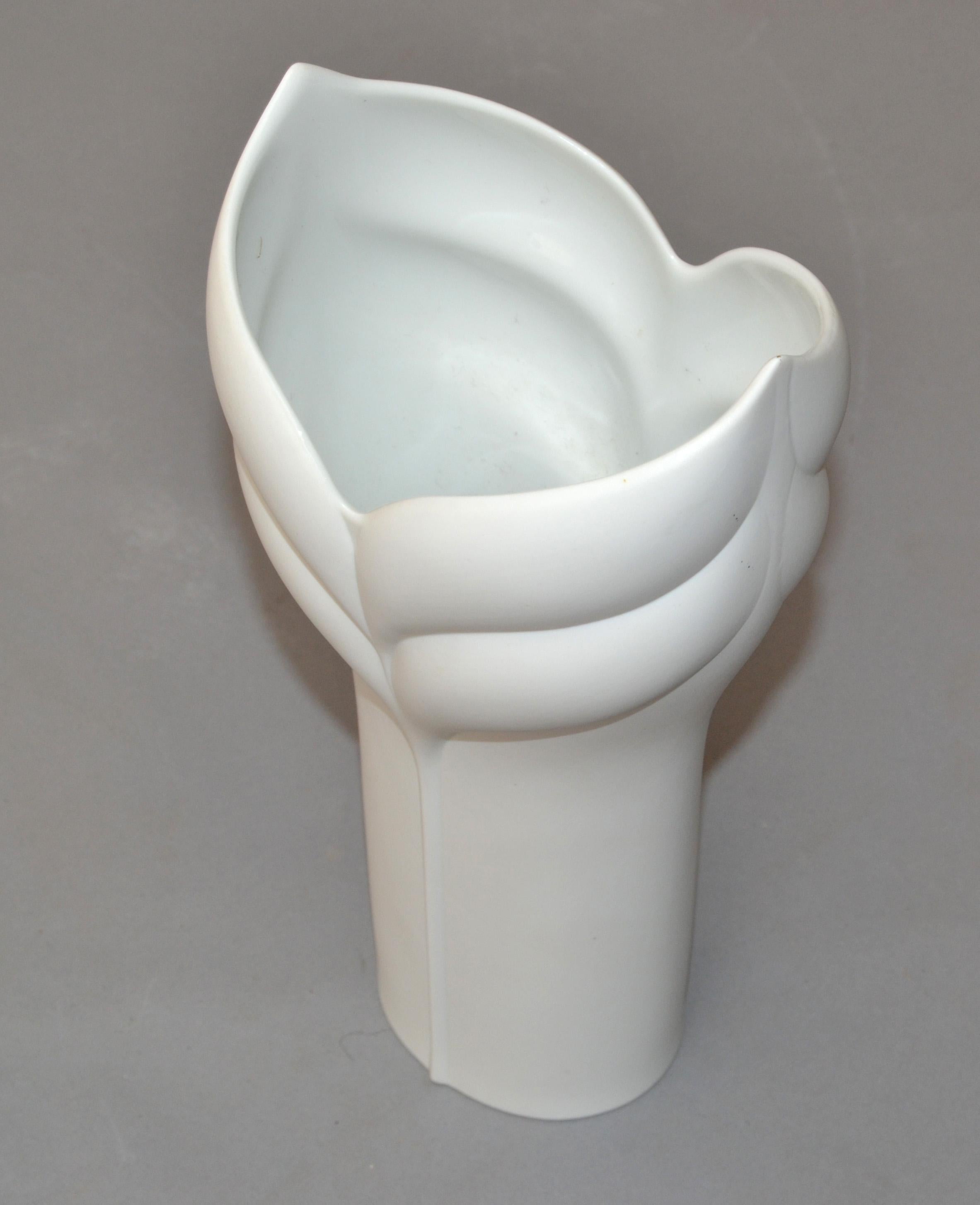 Porcelain Cala Lily Rosenthal White Bisque Flower Vase Studio-Linie Germany by Uta Feyl
