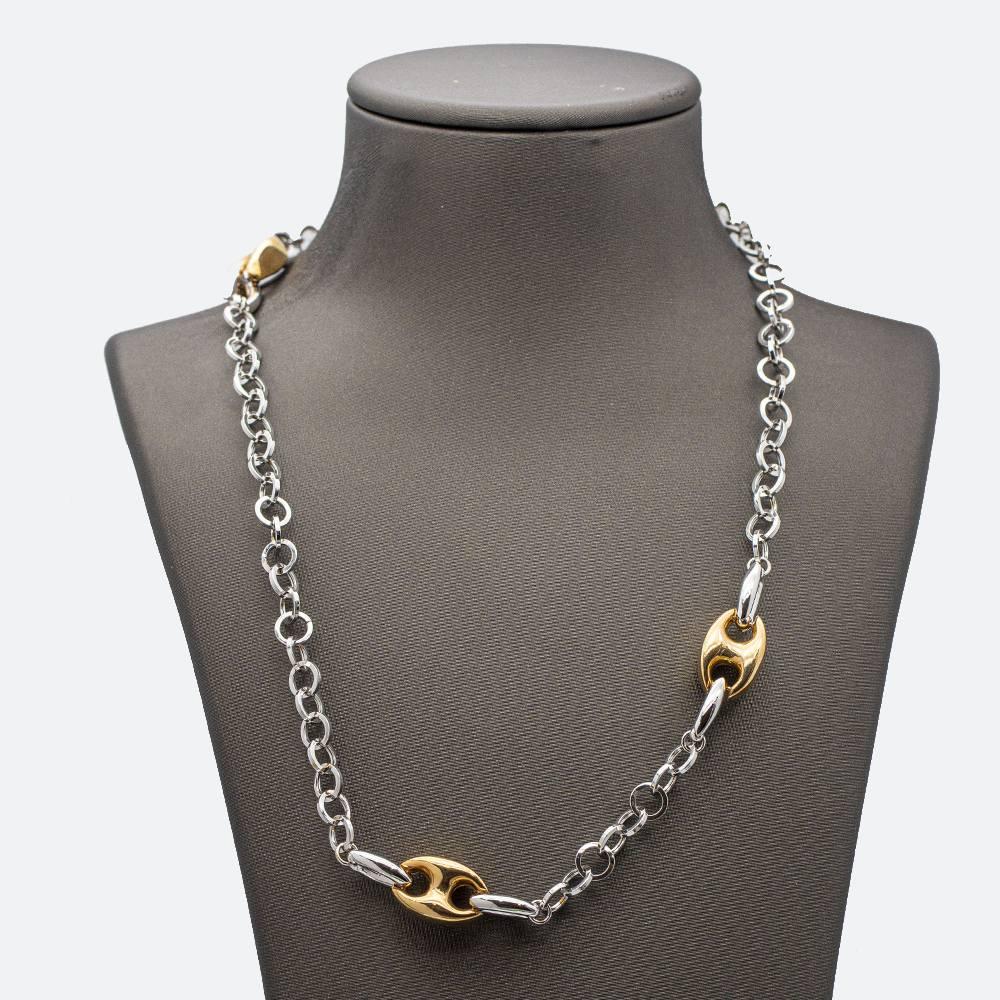 Gold Chain/Necklace for women : 24,80 grams : 58,5 cm long : 58,5 cm long : Carabiner clasp : Rose Gold and White Gold 18 kt. : Brand new product : Ref: D359656LF