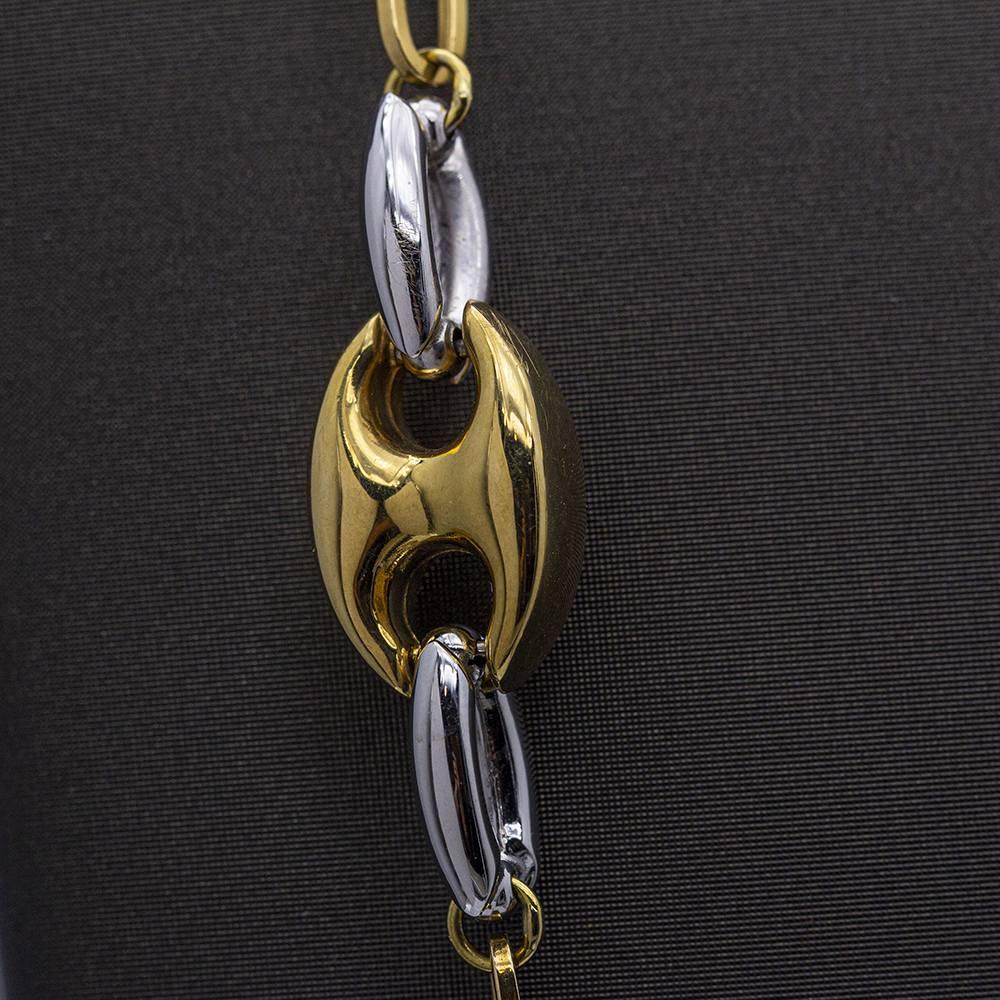 Gold Necklace with hinged chain for women : 22,30 grams : Hollow : 58 cm long : Carabiner clasp : 18kt Yellow Gold and White Gold : Brand new product only available on the web : Ref: D359693LF