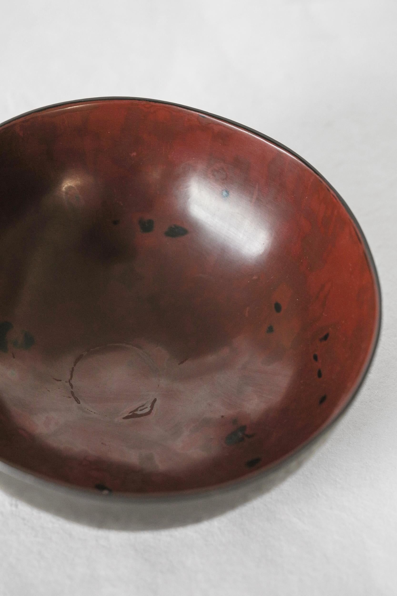 Art Deco Urushi Cinnabar Red & Black Lacquer Gourd Calaba Long Bowl by Alexander Lamont For Sale
