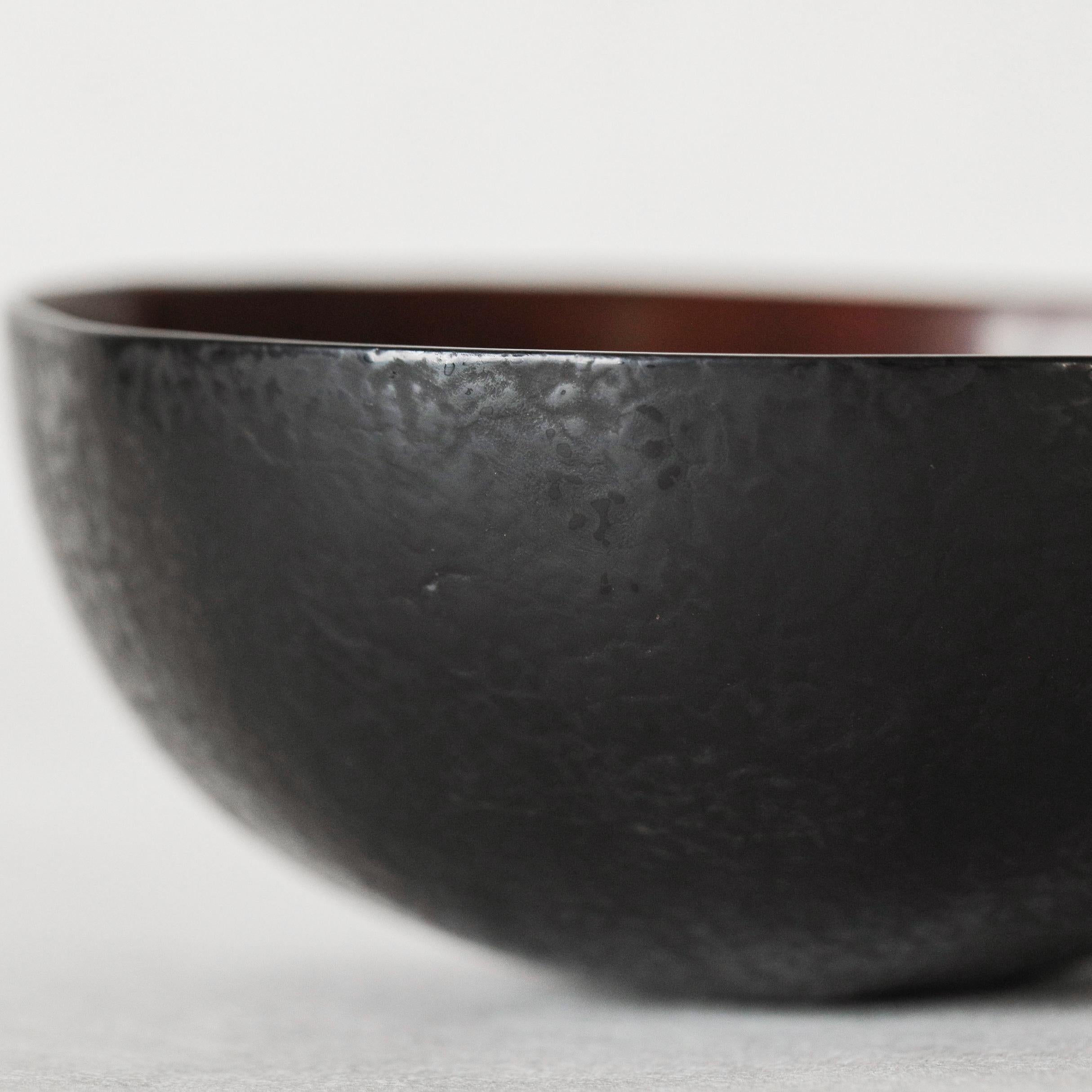 Thai Urushi Cinnabar Red & Black Lacquer Gourd Calaba Long Bowl by Alexander Lamont For Sale